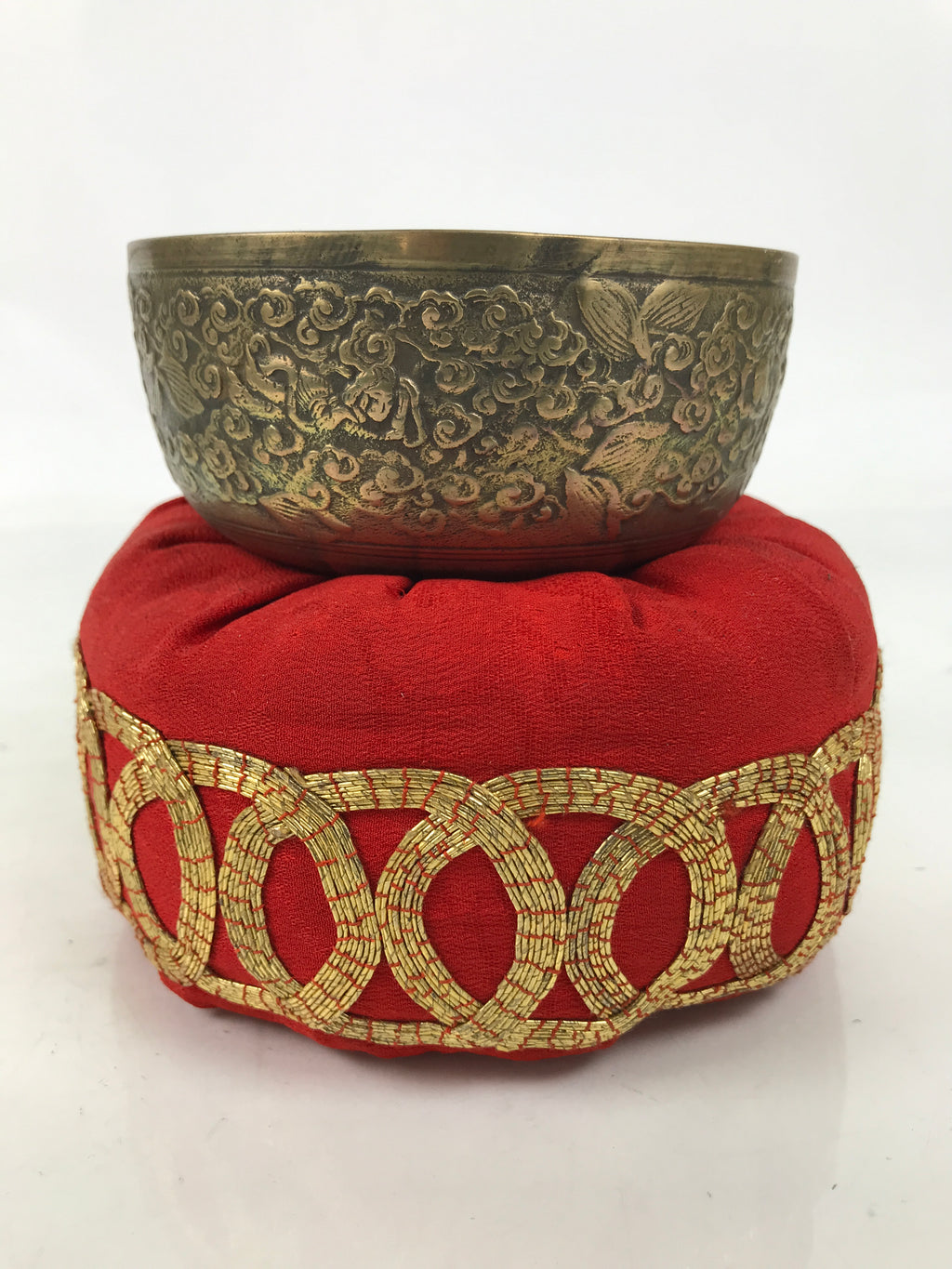 Japanese Buddhist Altar Fitting Brass Orin Bell Vtg Singing Bowl Pillow BA754
