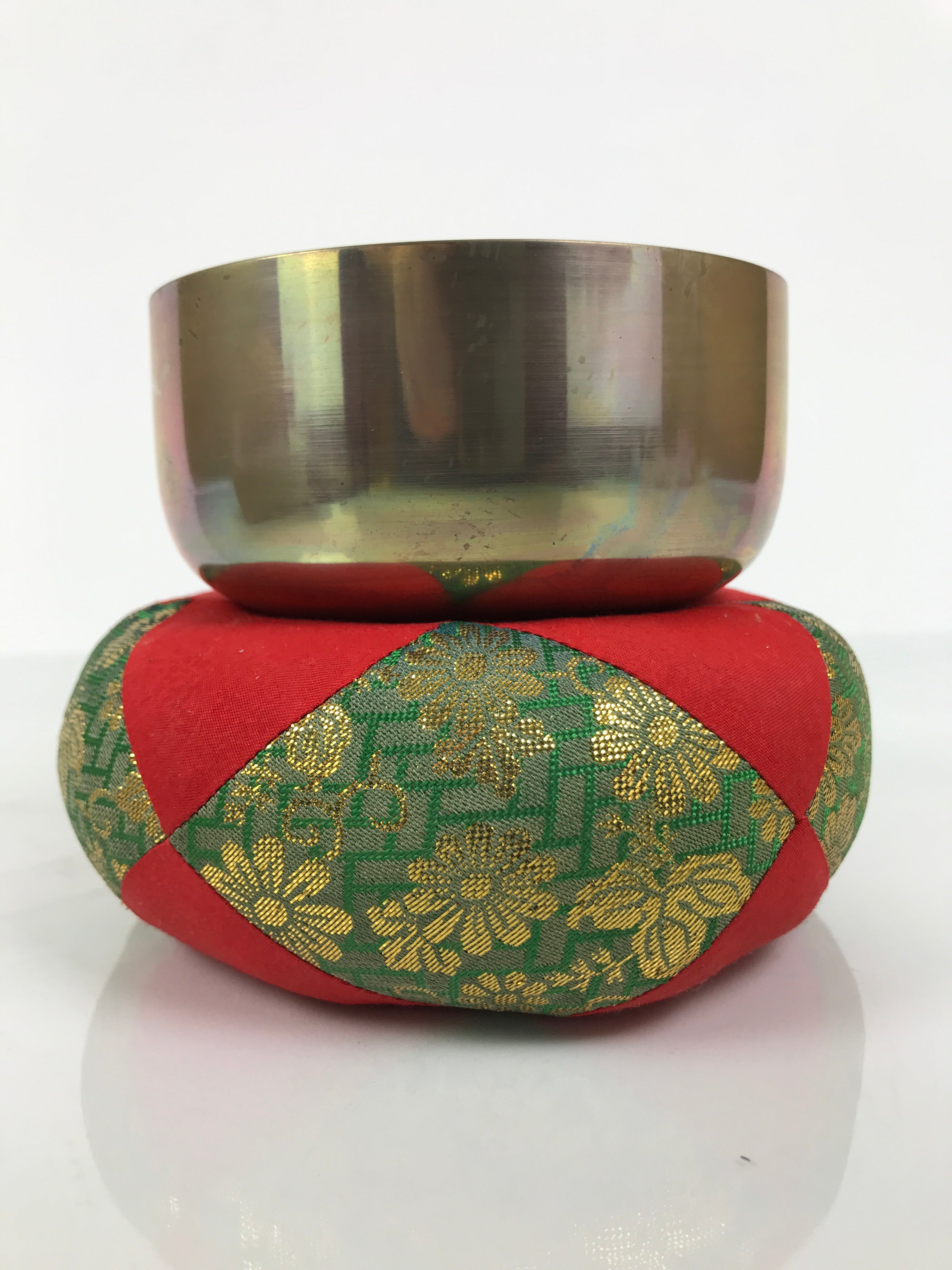 Japanese Buddhist Altar Fitting Brass Orin Bell Vtg Singing Bowl Pillow BA818
