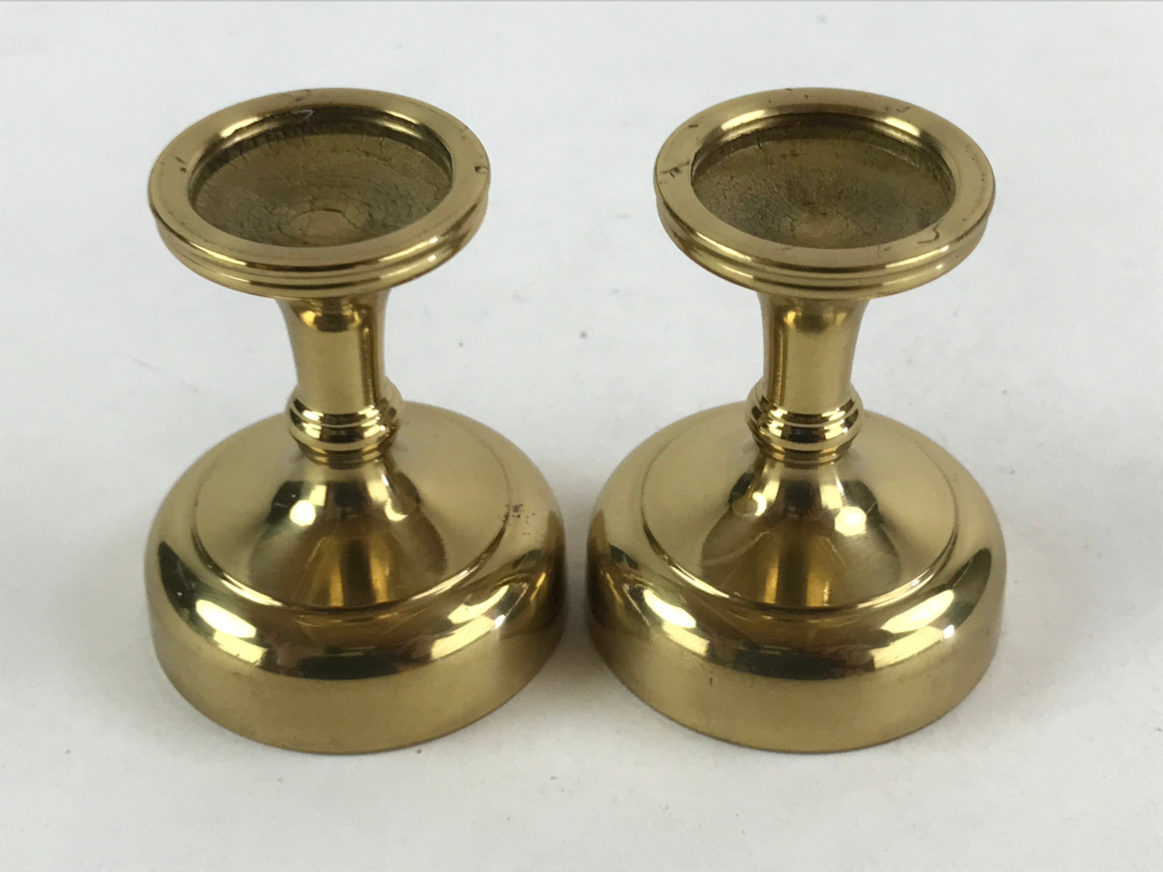 Japanese Buddhist Altar Fitting Brass Rice Offering Cup Vtg 2pc Pair Gold BA57
