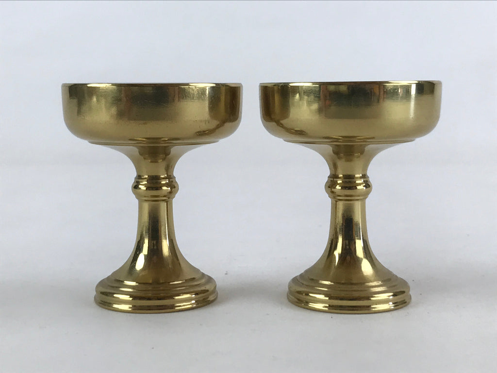 Japanese Buddhist Altar Fitting Brass Rice Offering Cup Vtg 2pc Pair Gold BA57