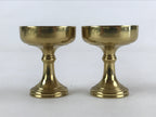 Japanese Buddhist Altar Fitting Brass Rice Offering Cup Vtg 2pc Pair Gold BA57
