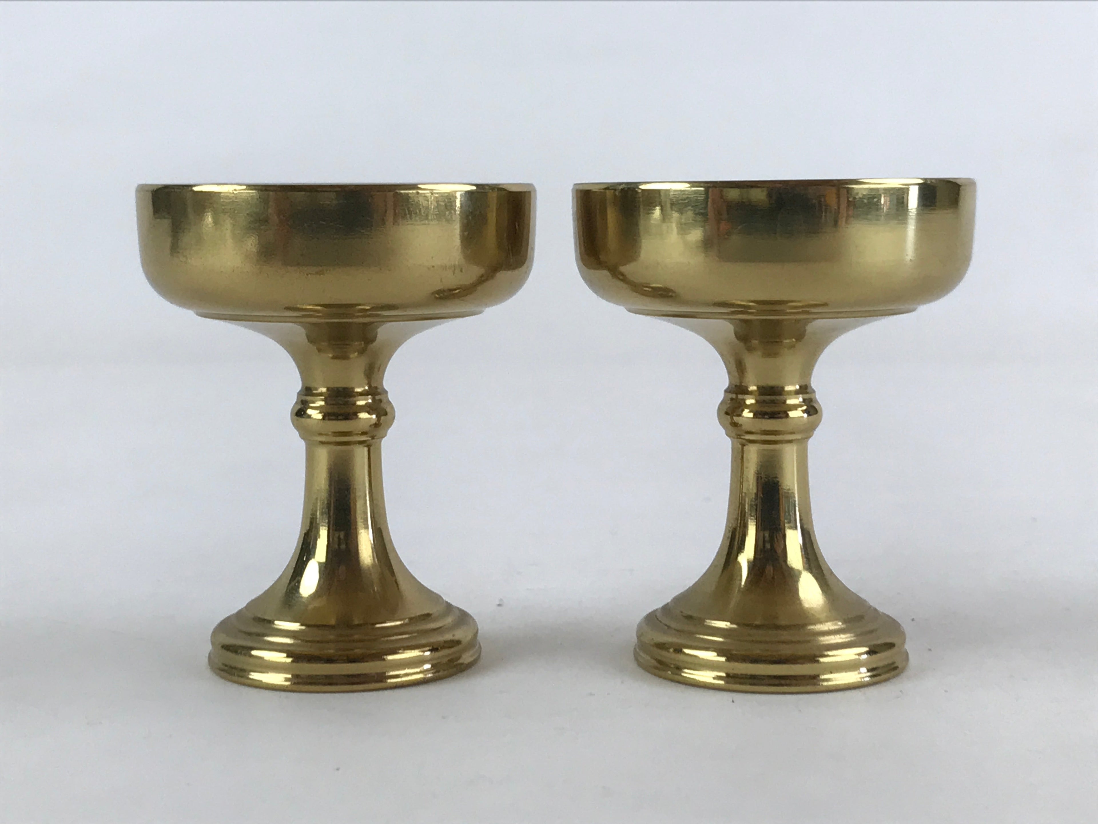 Japanese Buddhist Altar Fitting Brass Rice Offering Cup Vtg 2pc Pair Gold BA57