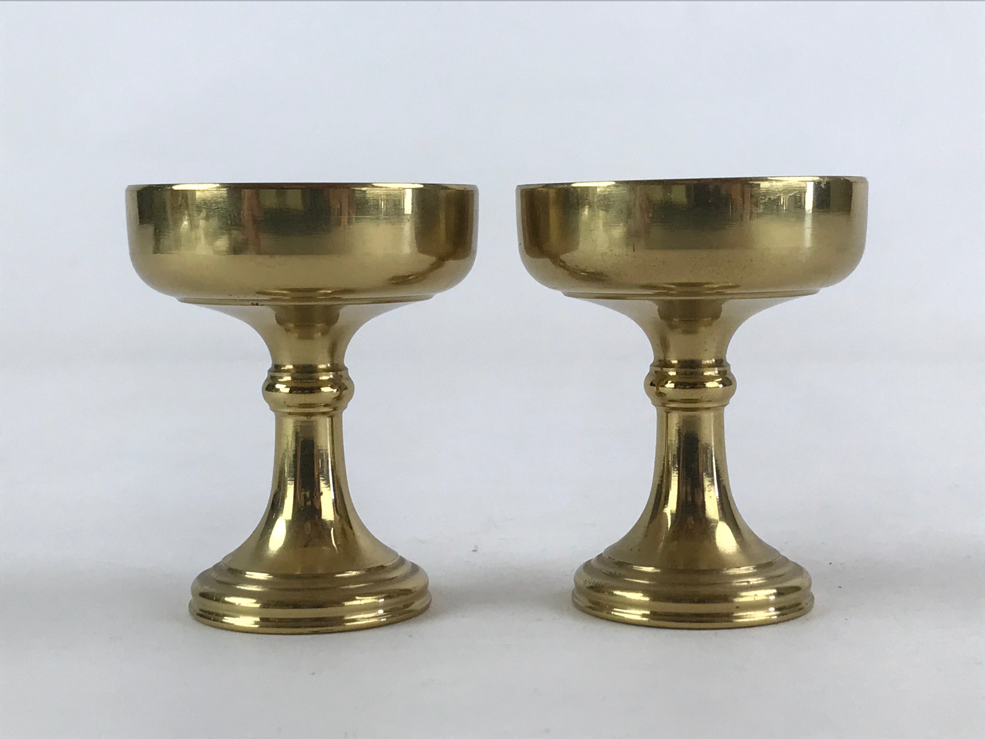 Japanese Buddhist Altar Fitting Brass Rice Offering Cup Vtg 2pc Pair Gold BA57