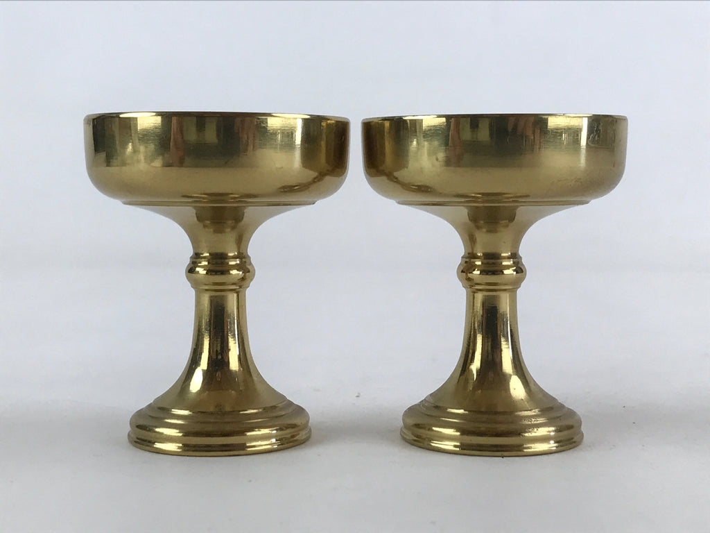Japanese Buddhist Altar Fitting Brass Rice Offering Cup Vtg 2pc Pair Gold BA57
