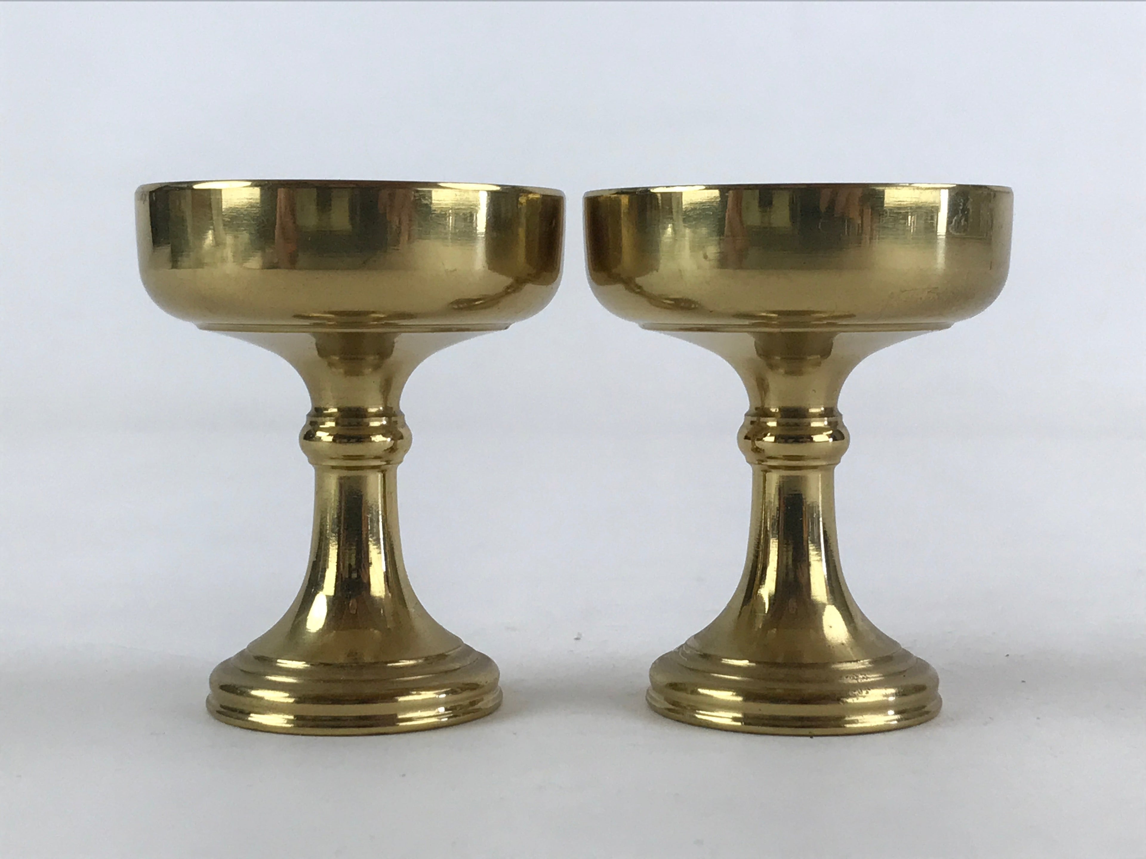 Japanese Buddhist Altar Fitting Brass Rice Offering Cup Vtg 2pc Pair Gold BA57