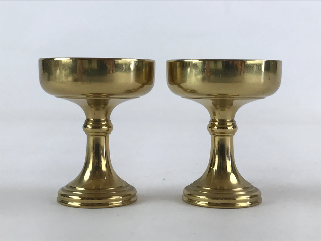 Japanese Buddhist Altar Fitting Brass Rice Offering Cup Vtg 2pc Pair Gold BA57