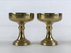 Japanese Buddhist Altar Fitting Brass Rice Offering Cup Vtg 2pc Pair Gold BA57