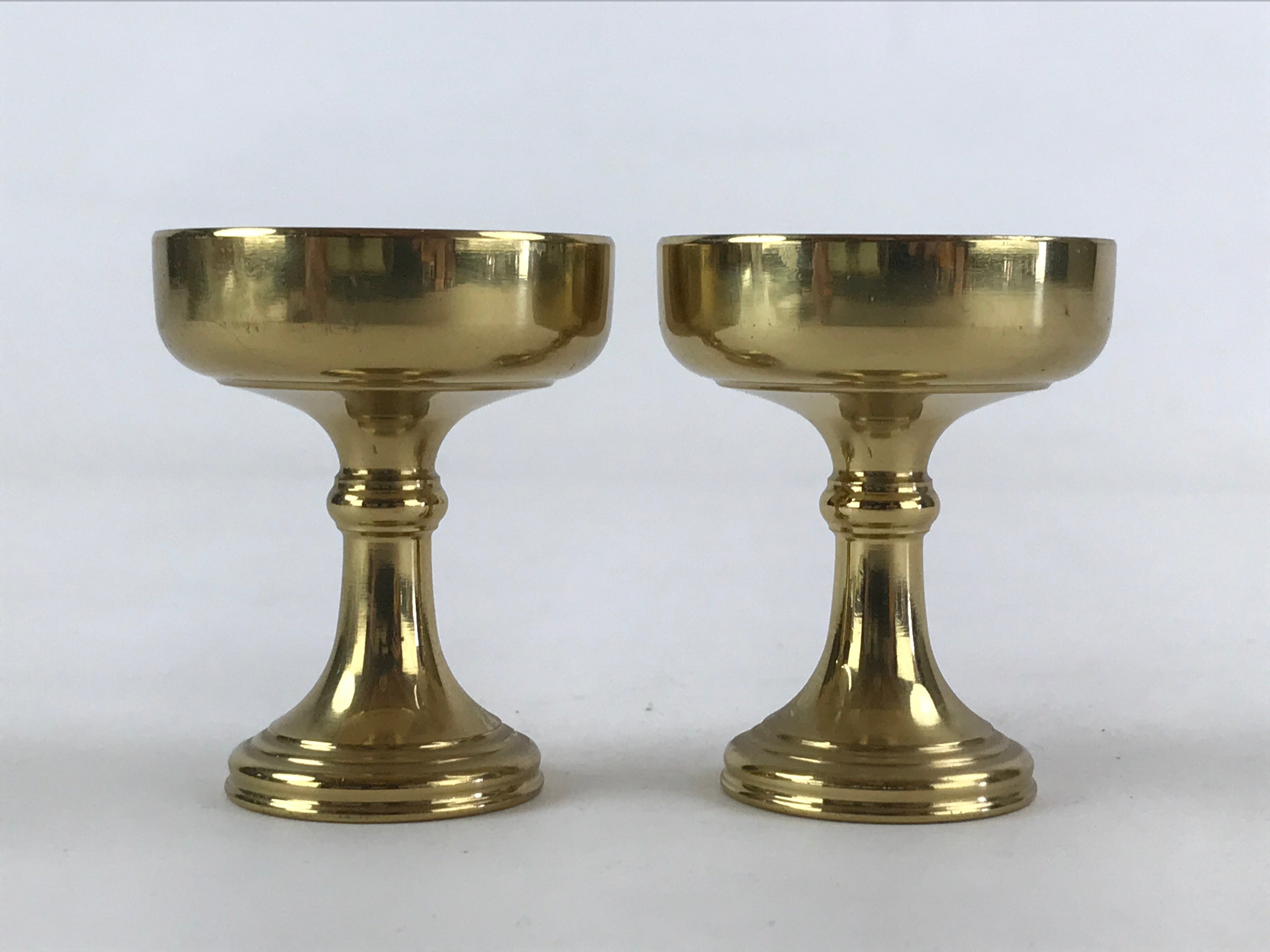 Japanese Buddhist Altar Fitting Brass Rice Offering Cup Vtg 2pc Pair Gold BA57