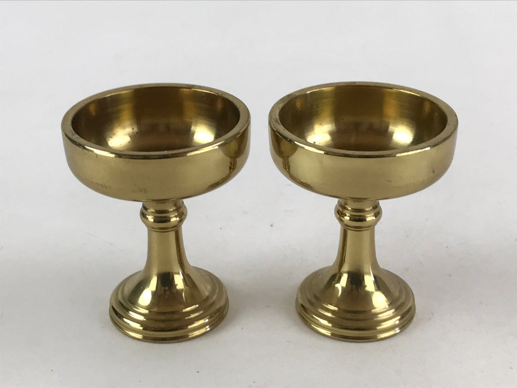 Japanese Buddhist Altar Fitting Brass Rice Offering Cup Vtg 2pc Pair Gold BA57