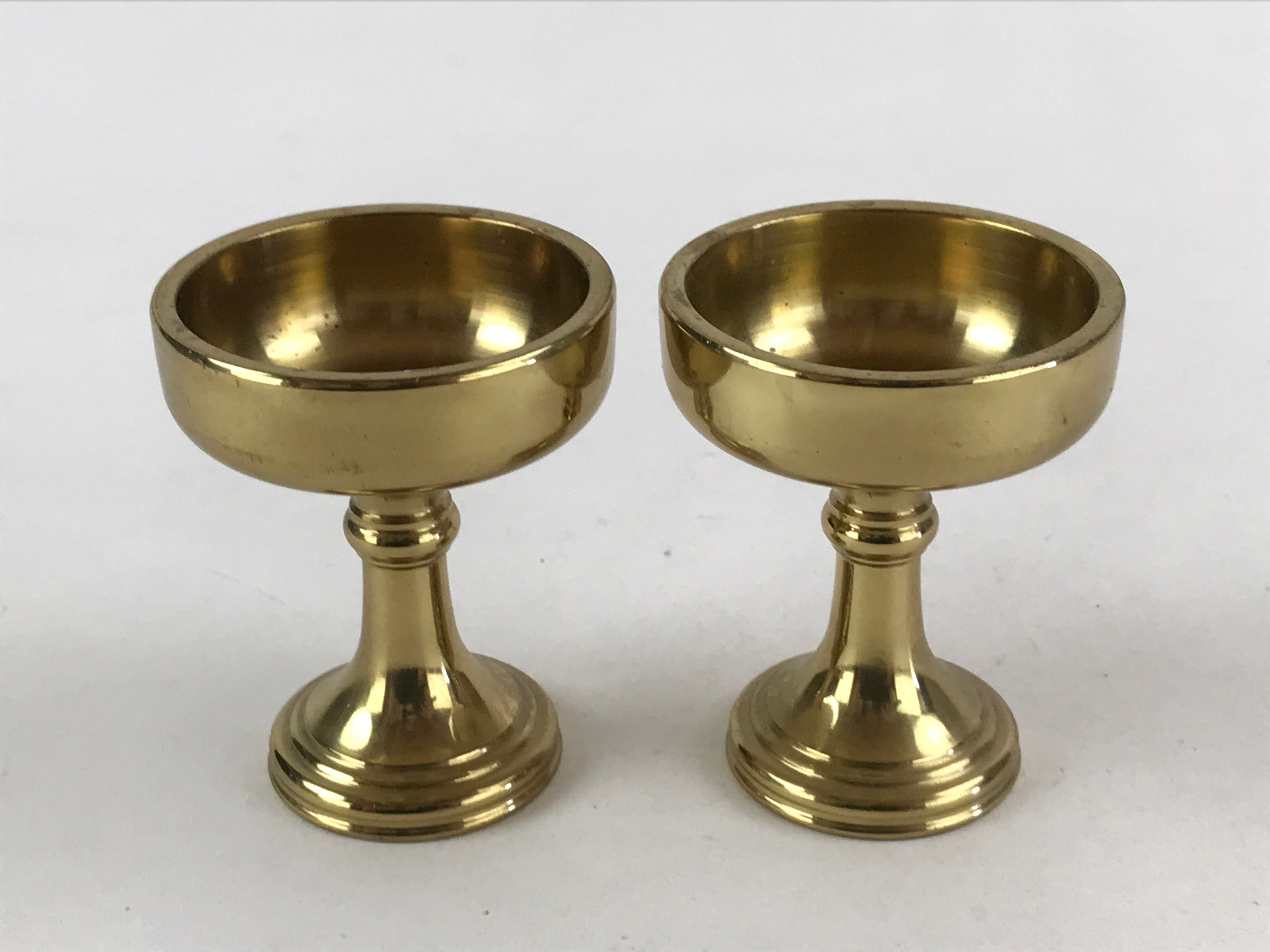 Japanese Buddhist Altar Fitting Brass Rice Offering Cup Vtg 2pc Pair Gold BA57