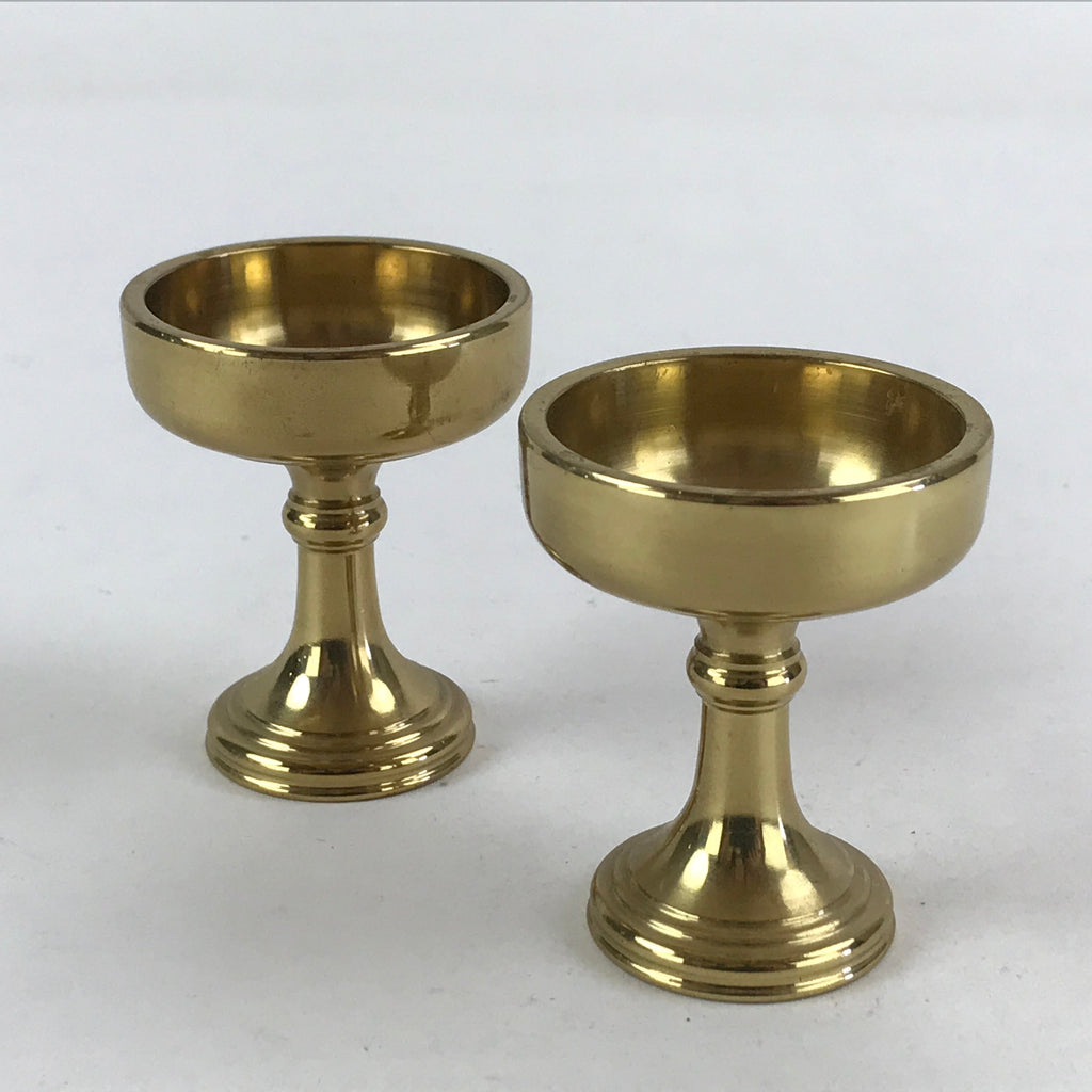 Japanese Buddhist Altar Fitting Brass Rice Offering Cup Vtg 2pc Pair Gold BA57