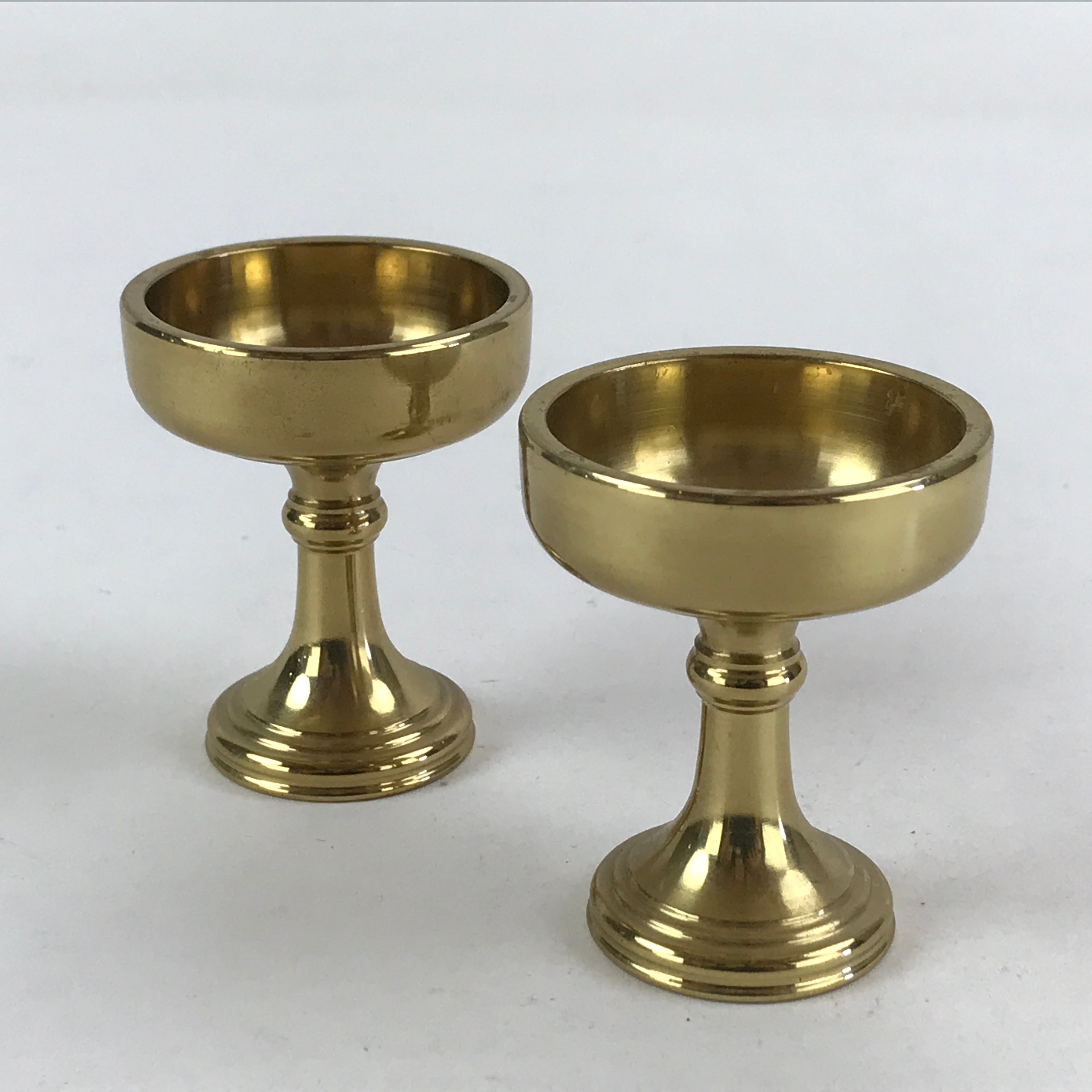 Japanese Buddhist Altar Fitting Brass Rice Offering Cup Vtg 2pc Pair Gold BA57