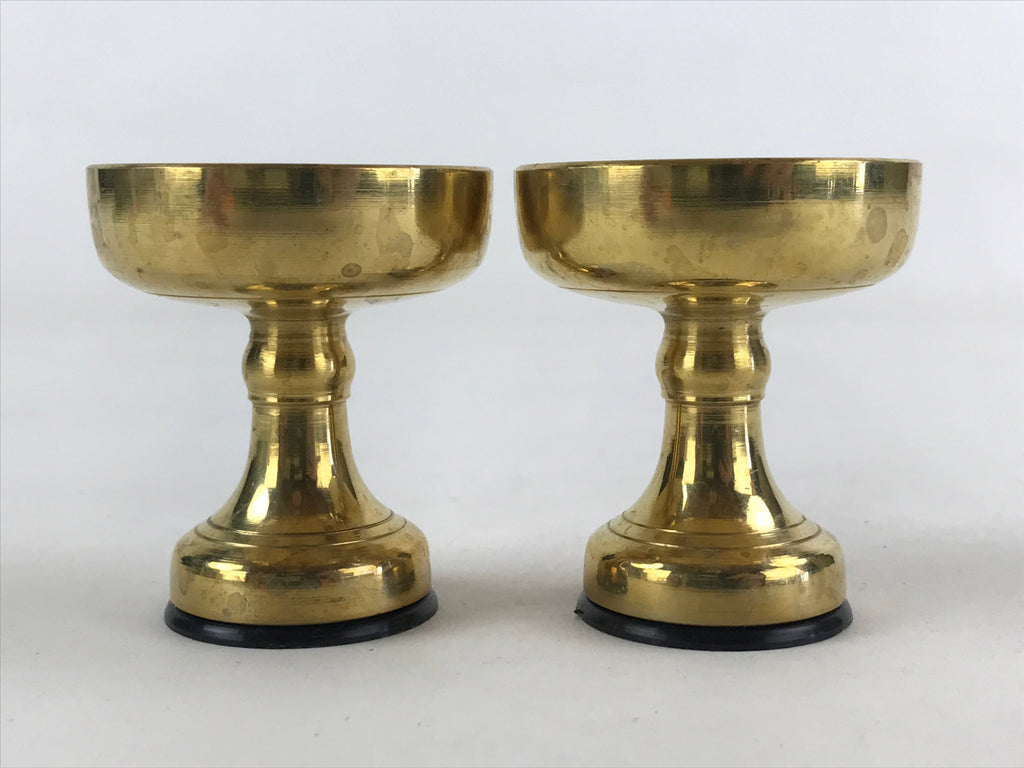 Japanese Buddhist Altar Fitting Brass Rice Offering Cup Vtg 2pc Pair Gold BA59