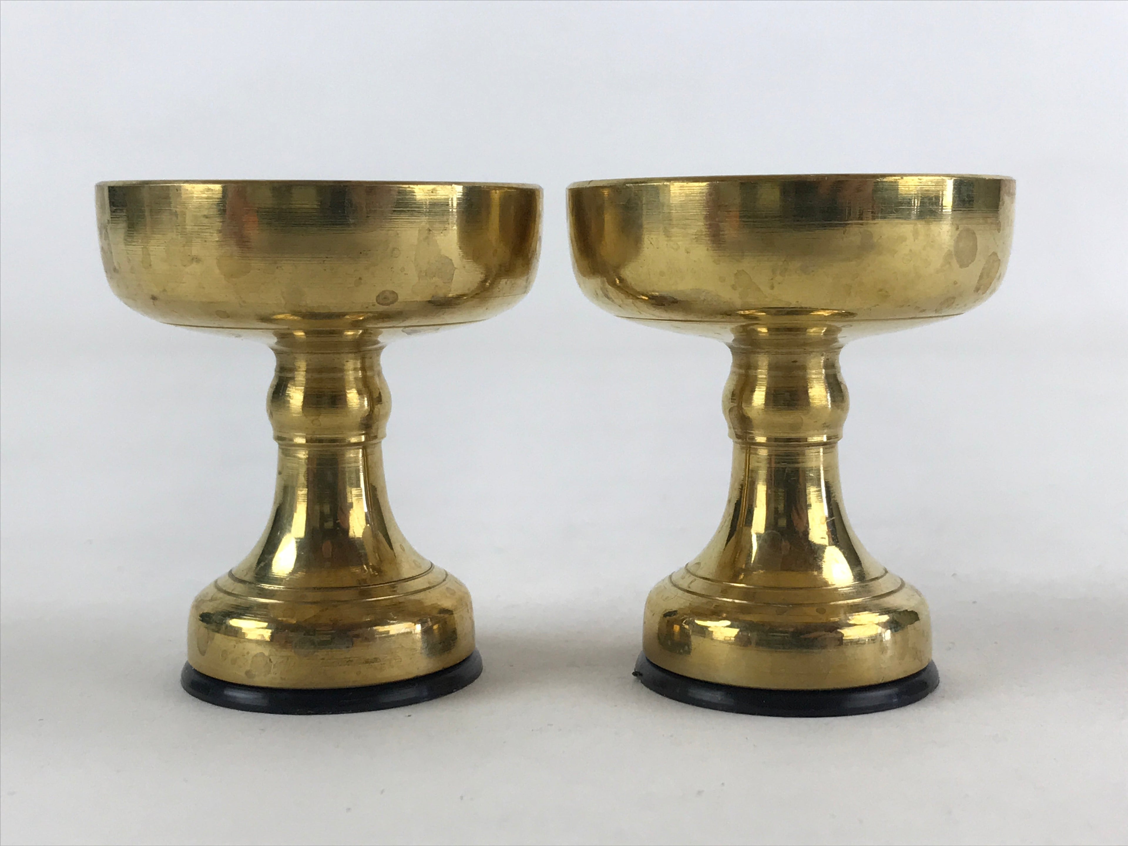 Japanese Buddhist Altar Fitting Brass Rice Offering Cup Vtg 2pc Pair Gold BA59