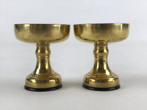 Japanese Buddhist Altar Fitting Brass Rice Offering Cup Vtg 2pc Pair Gold BA59
