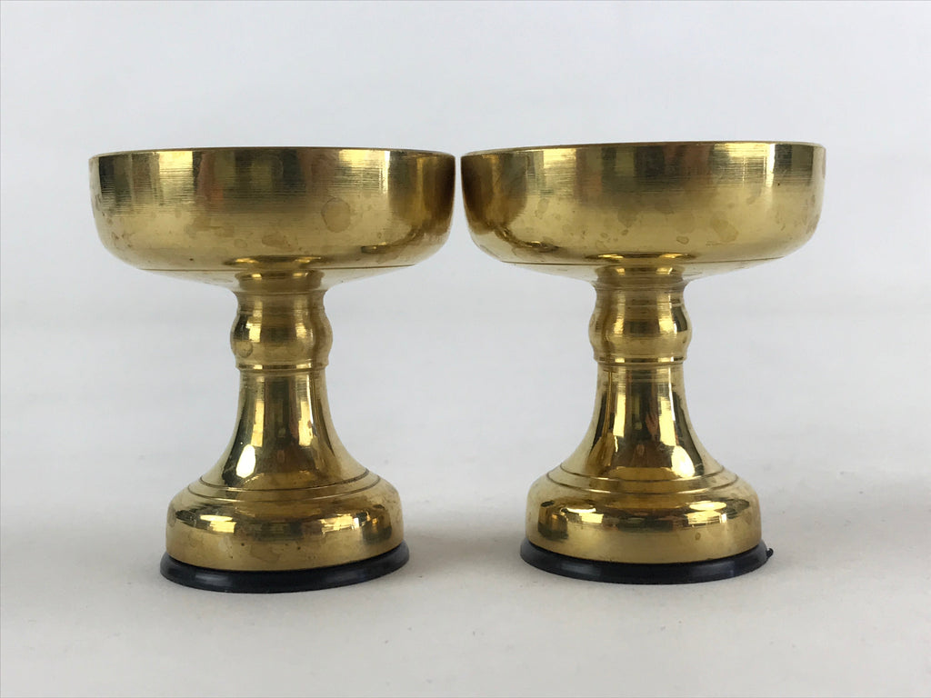 Japanese Buddhist Altar Fitting Brass Rice Offering Cup Vtg 2pc Pair Gold BA59