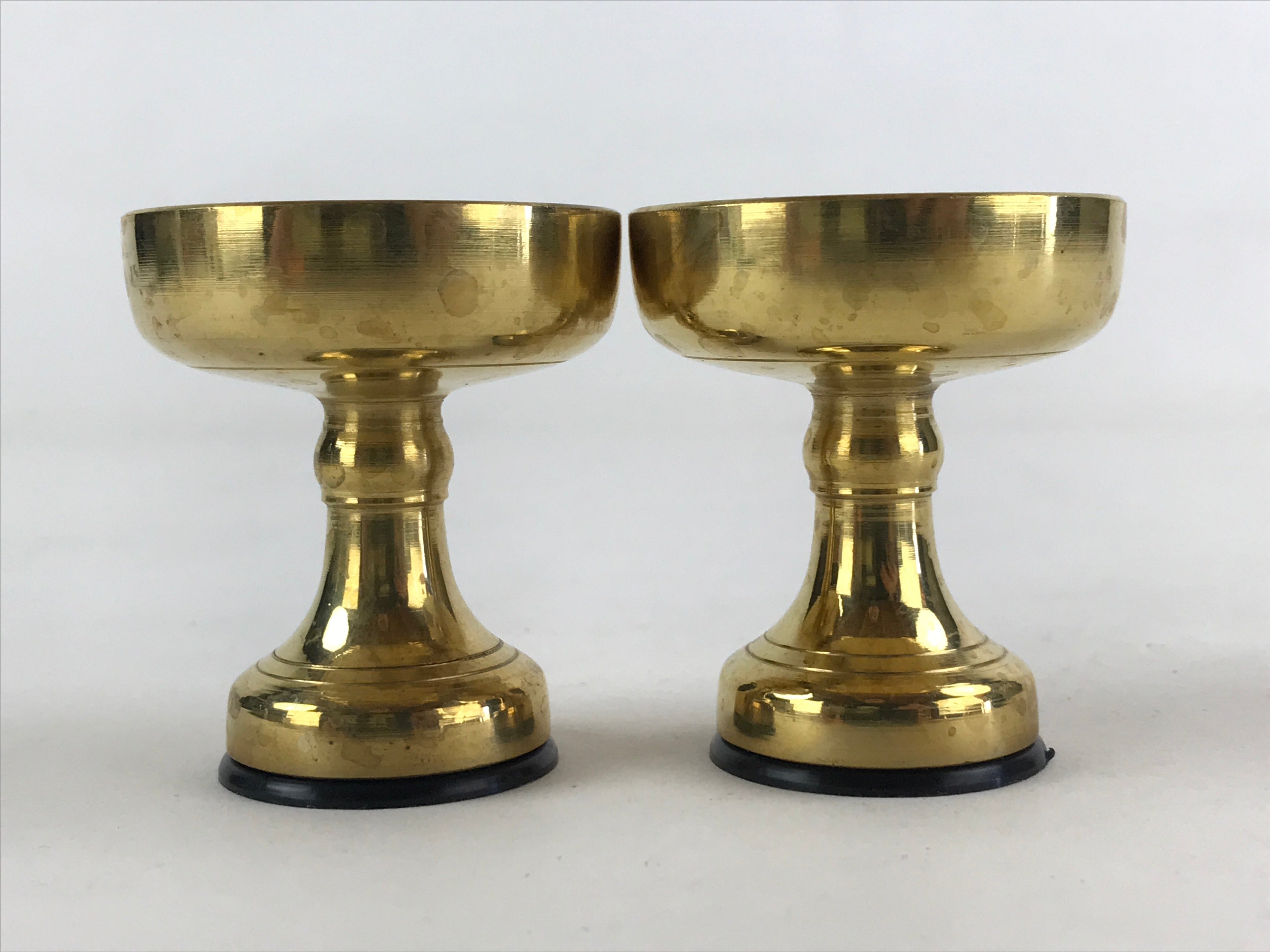 Japanese Buddhist Altar Fitting Brass Rice Offering Cup Vtg 2pc Pair Gold BA59
