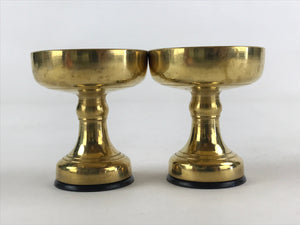 Japanese Buddhist Altar Fitting Brass Rice Offering Cup Vtg 2pc Pair Gold BA59