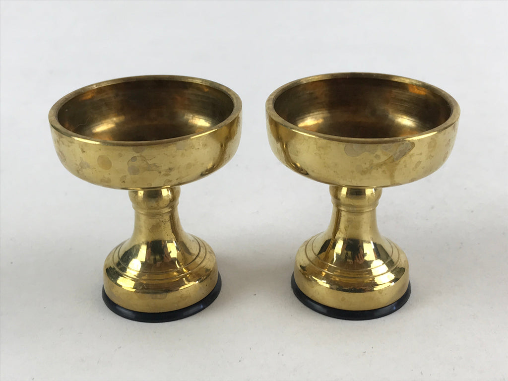 Japanese Buddhist Altar Fitting Brass Rice Offering Cup Vtg 2pc Pair Gold BA59