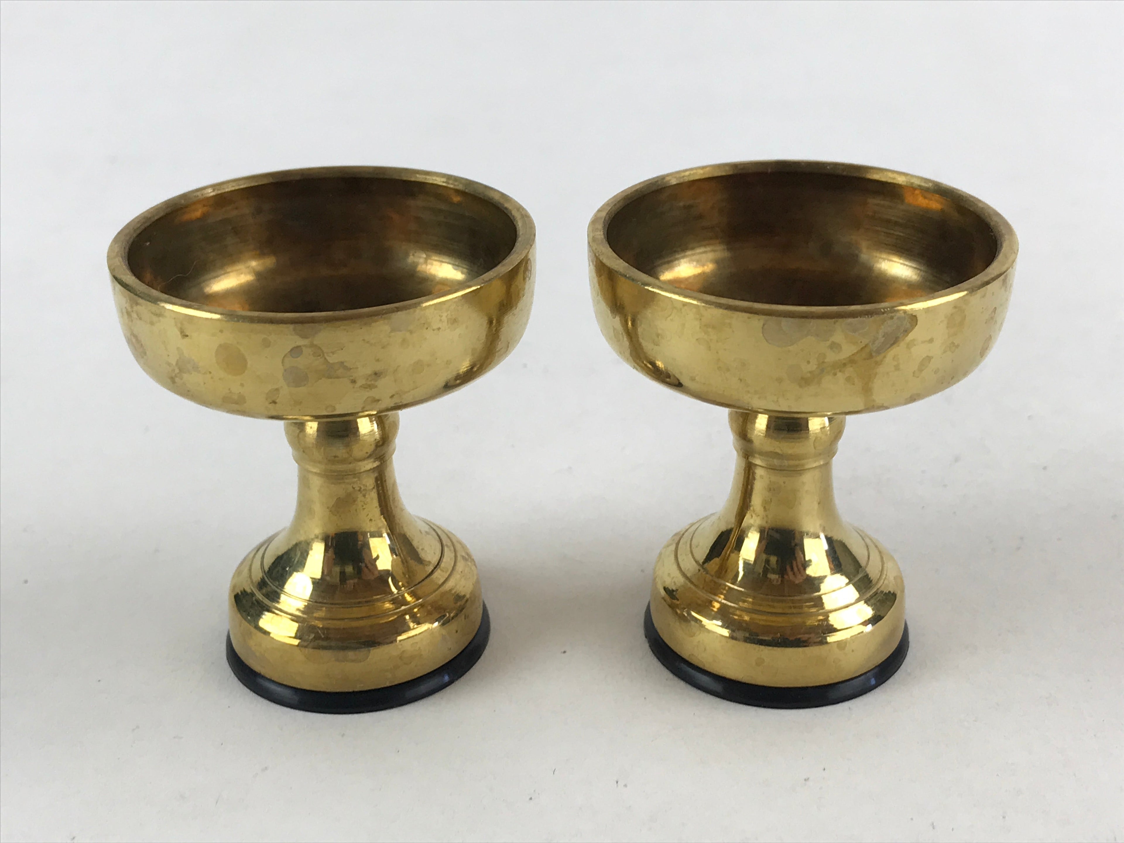 Japanese Buddhist Altar Fitting Brass Rice Offering Cup Vtg 2pc Pair Gold BA59