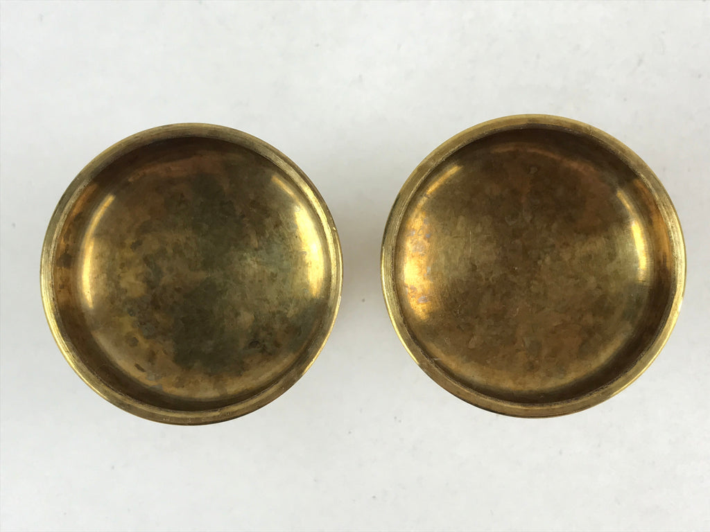 Japanese Buddhist Altar Fitting Brass Rice Offering Cup Vtg 2pc Pair Gold BA59