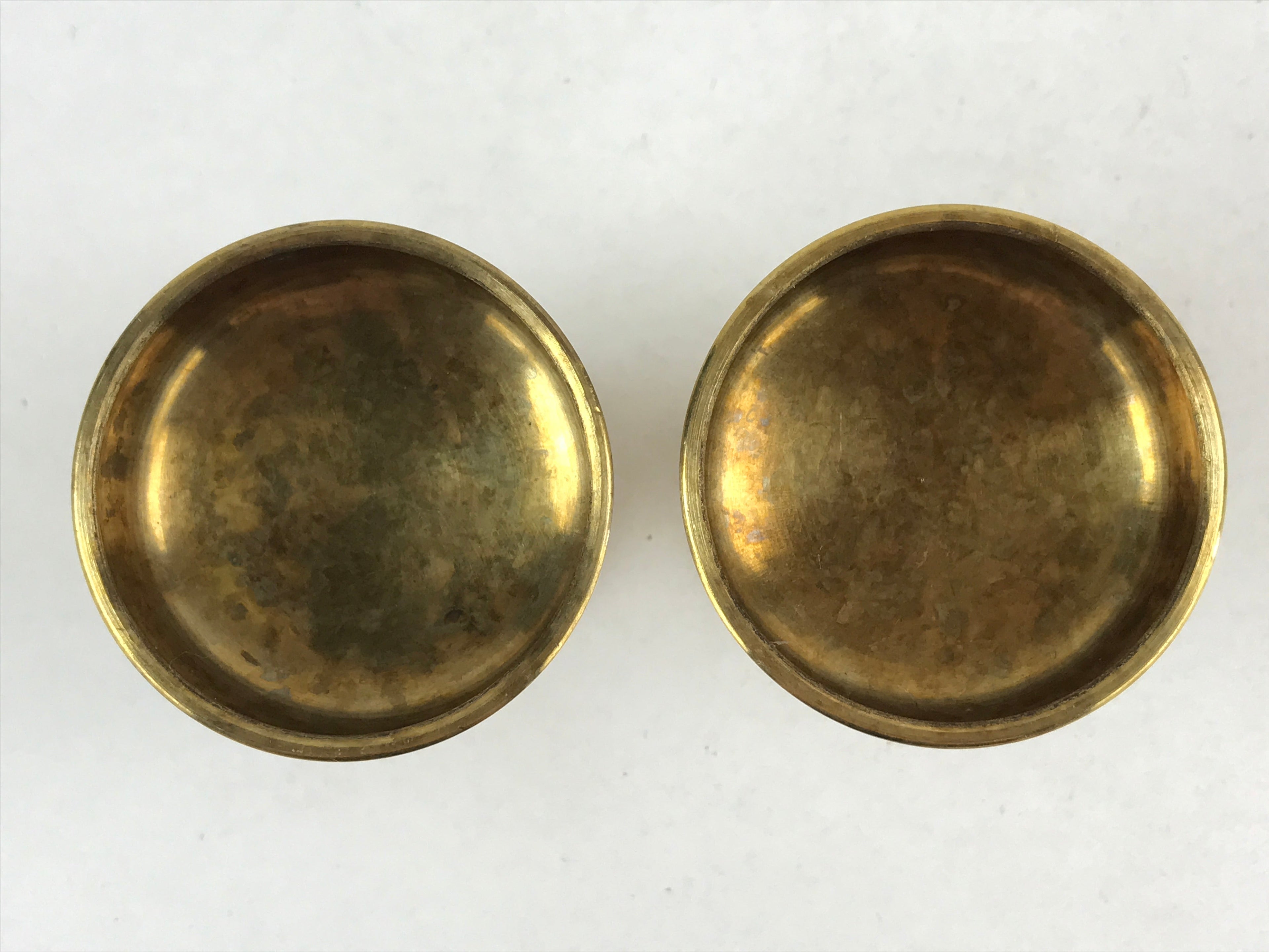 Japanese Buddhist Altar Fitting Brass Rice Offering Cup Vtg 2pc Pair Gold BA59