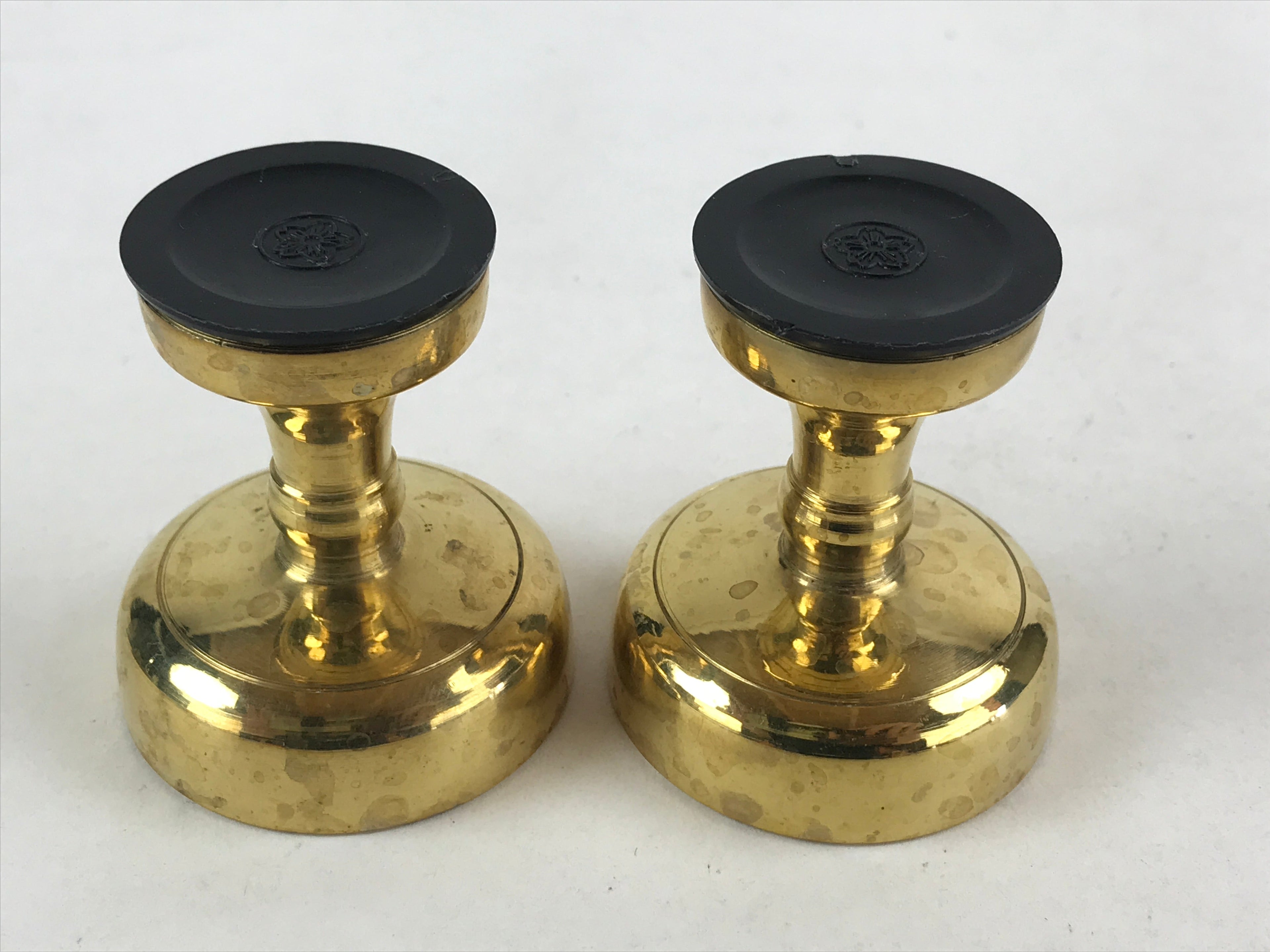 Japanese Buddhist Altar Fitting Brass Rice Offering Cup Vtg 2pc Pair Gold BA59