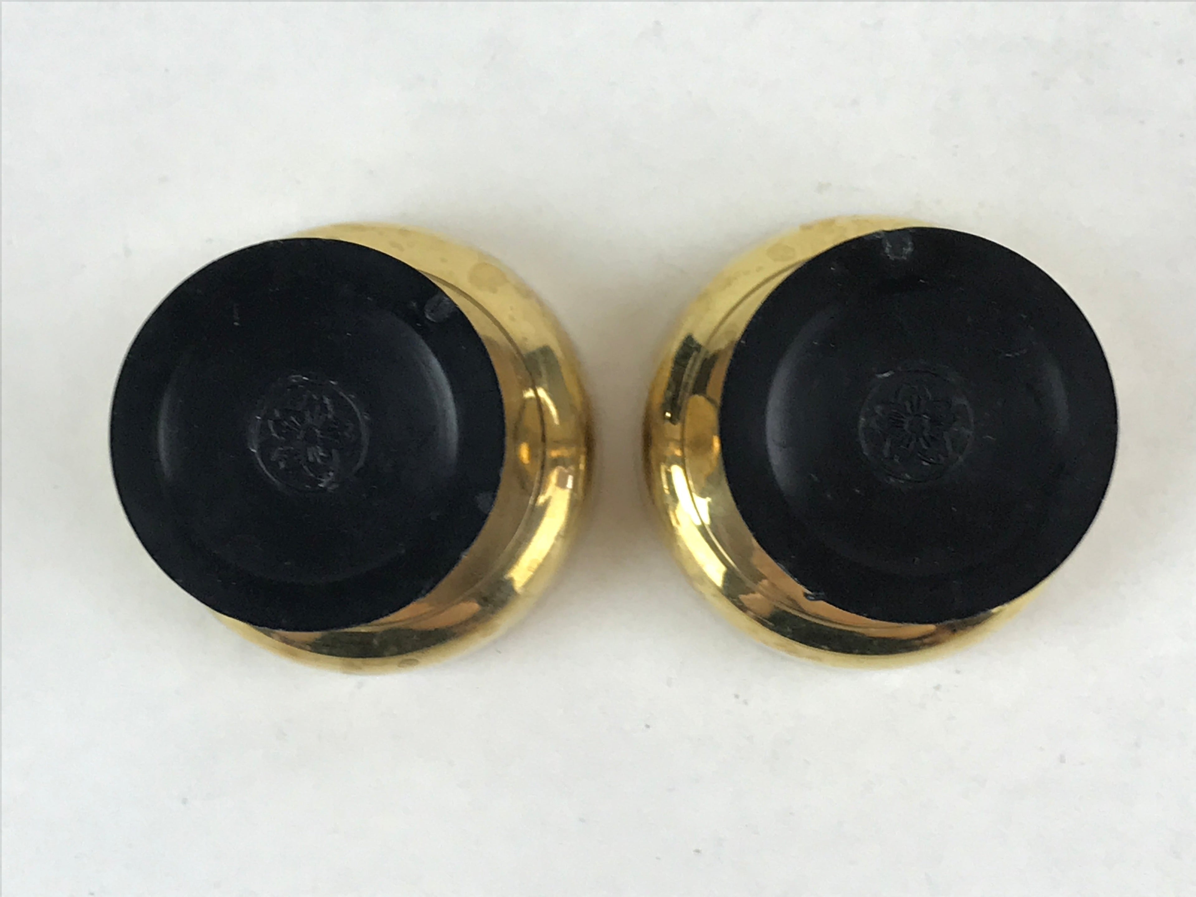 Japanese Buddhist Altar Fitting Brass Rice Offering Cup Vtg 2pc Pair Gold BA59