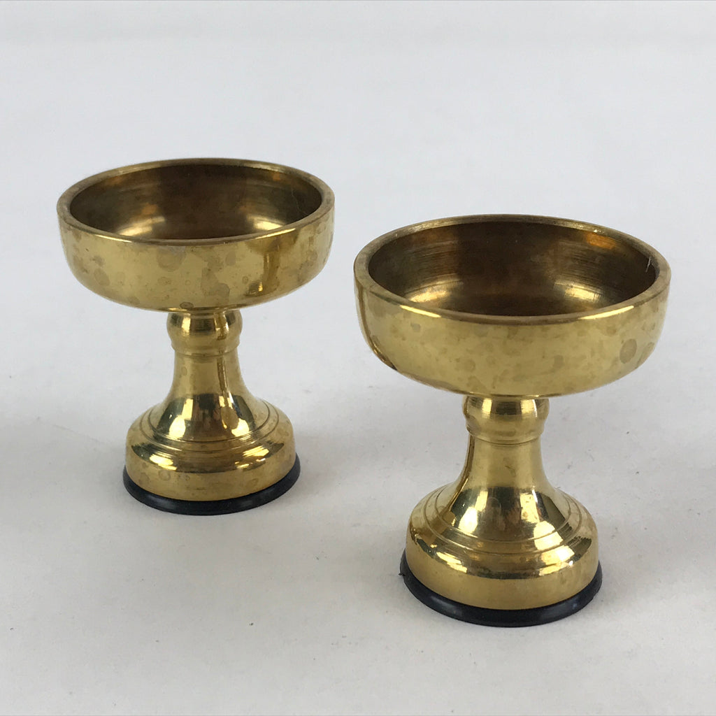 Japanese Buddhist Altar Fitting Brass Rice Offering Cup Vtg 2pc Pair Gold BA59