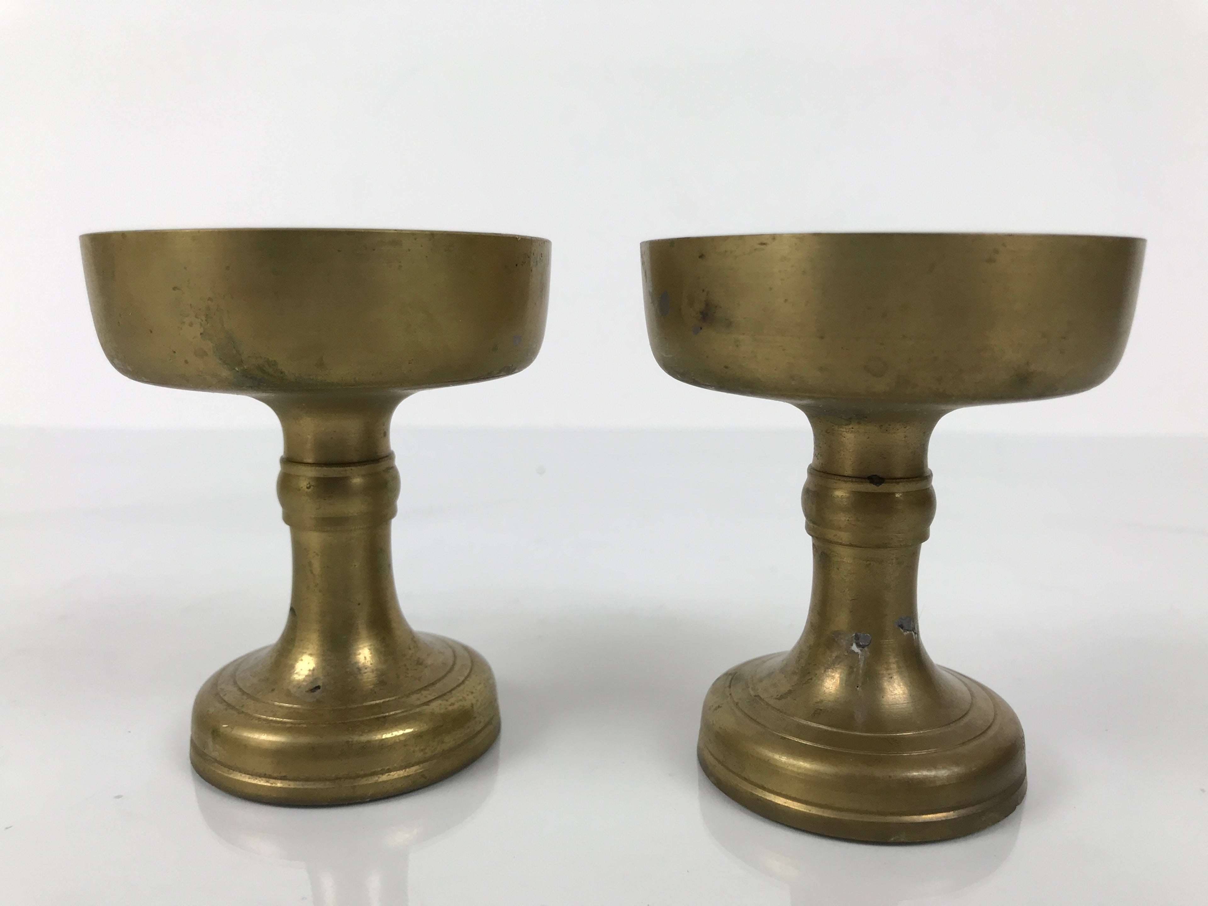 Japanese Buddhist Altar Fitting Brass Rice Offering Cup Vtg Large Gold 2pc BA763