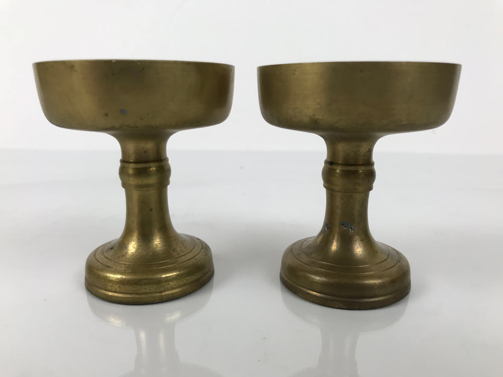 Japanese Buddhist Altar Fitting Brass Rice Offering Cup Vtg Large Gold 2pc BA763