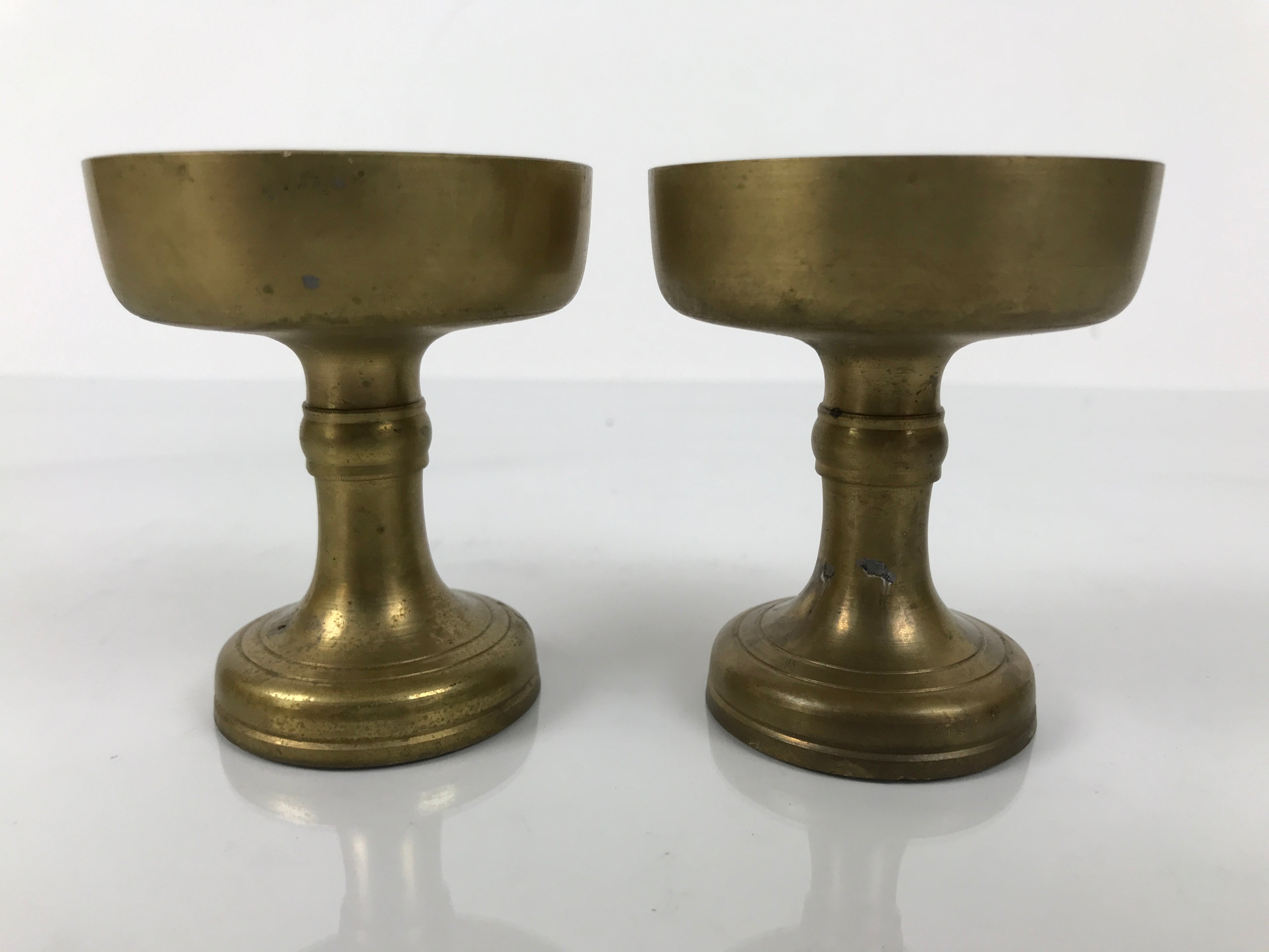Japanese Buddhist Altar Fitting Brass Rice Offering Cup Vtg Large Gold 2pc BA763