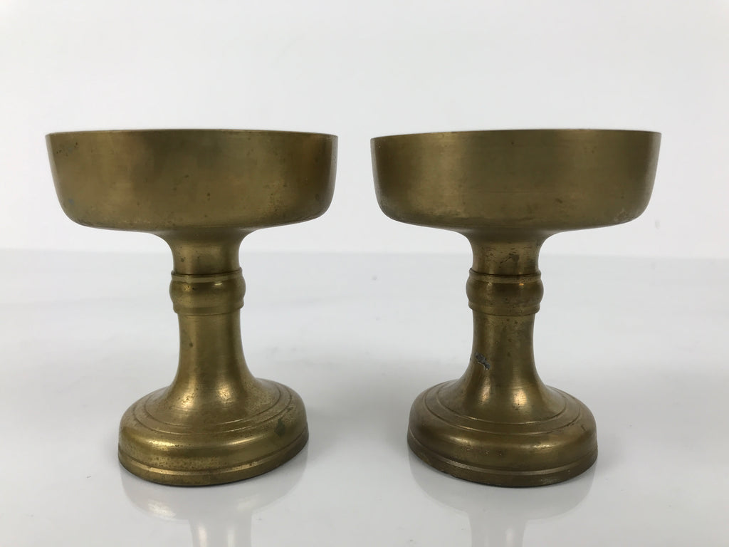 Japanese Buddhist Altar Fitting Brass Rice Offering Cup Vtg Large Gold 2pc BA763