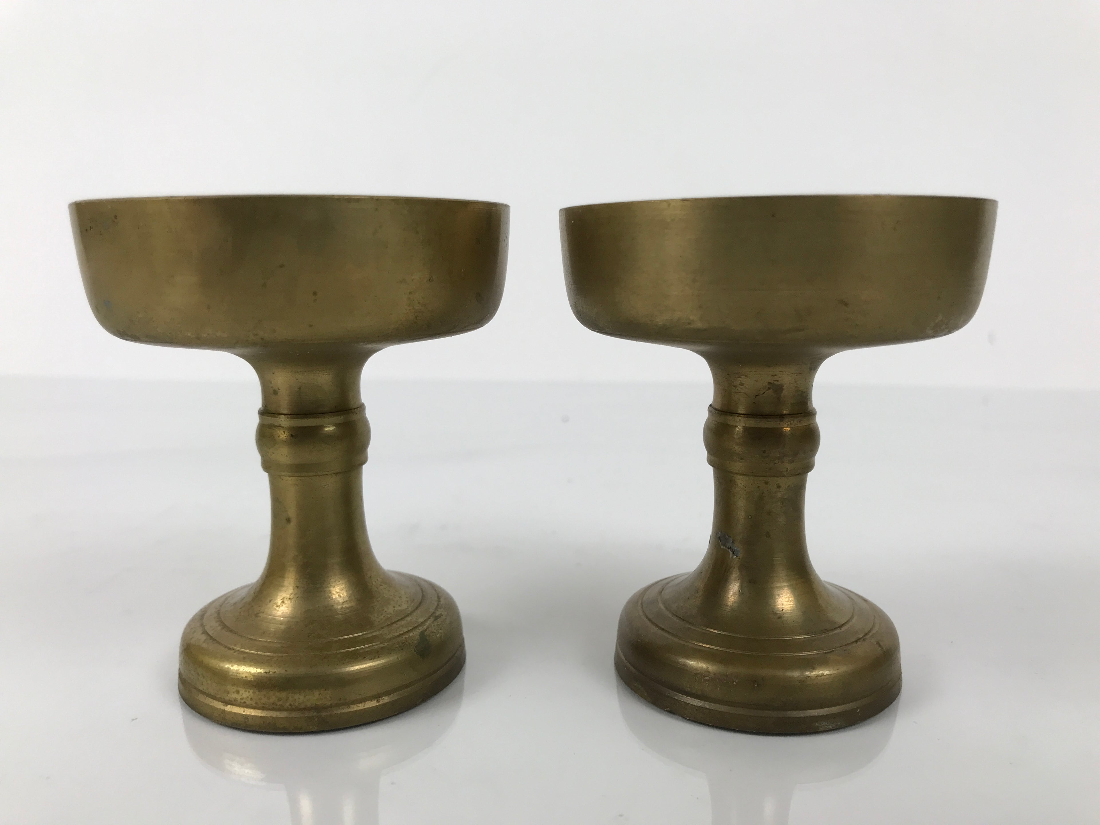 Japanese Buddhist Altar Fitting Brass Rice Offering Cup Vtg Large Gold 2pc BA763