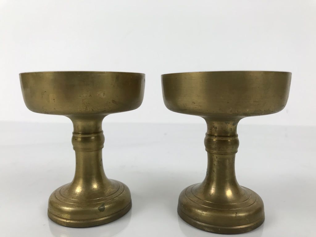Japanese Buddhist Altar Fitting Brass Rice Offering Cup Vtg Large Gold 2pc BA763
