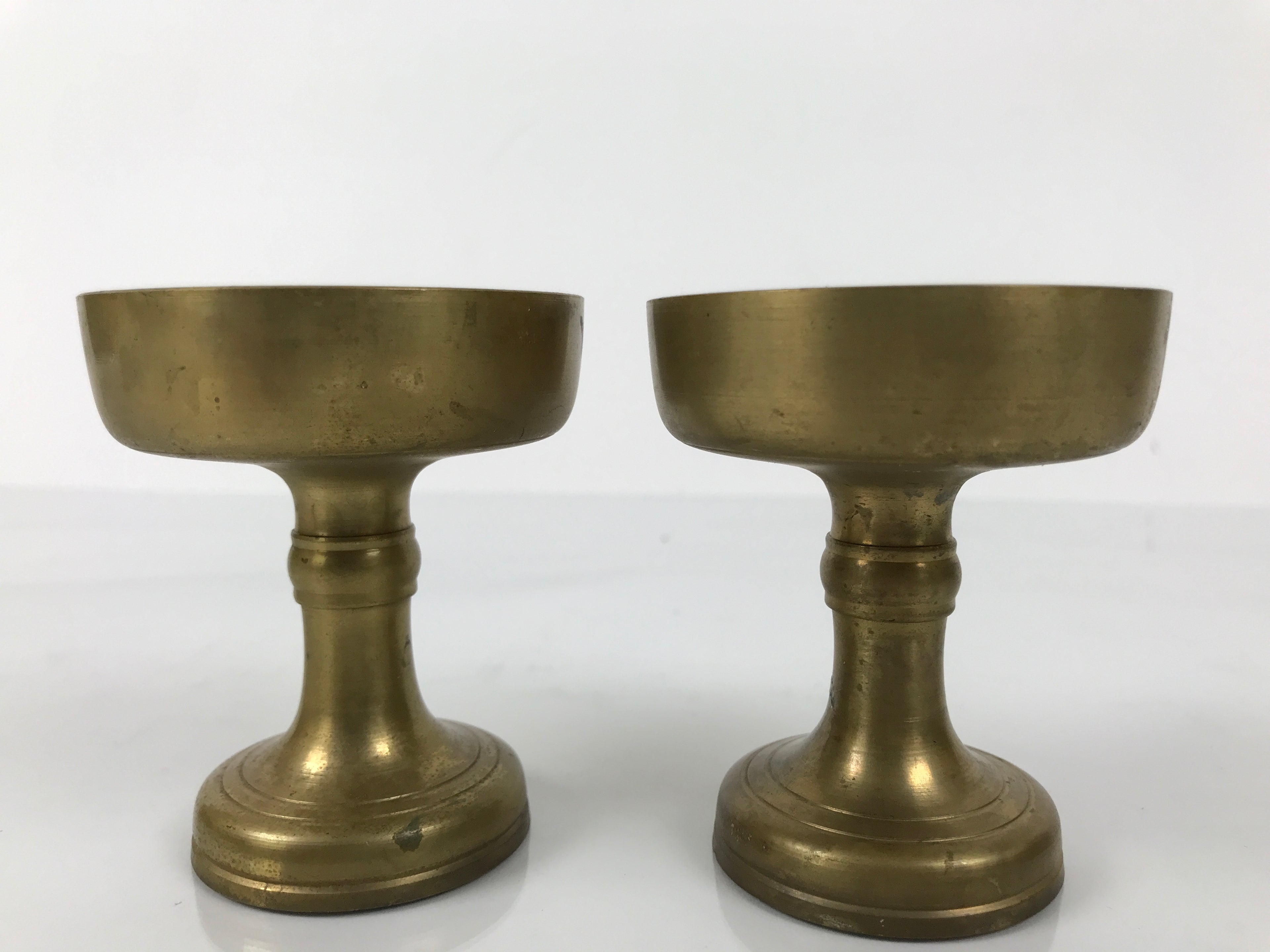 Japanese Buddhist Altar Fitting Brass Rice Offering Cup Vtg Large Gold 2pc BA763
