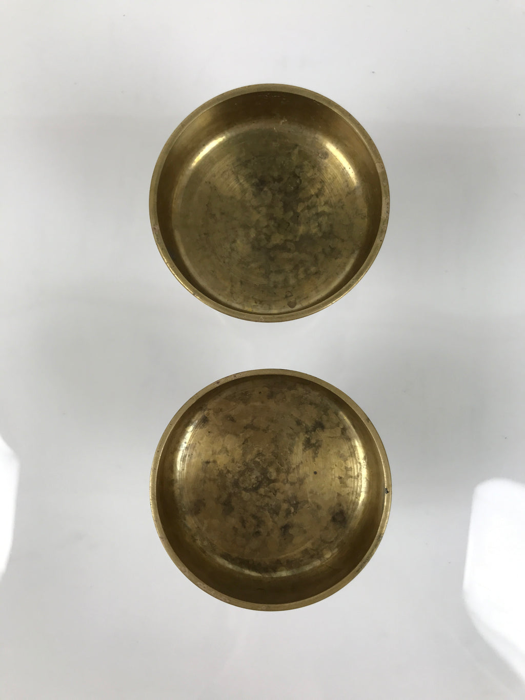 Japanese Buddhist Altar Fitting Brass Rice Offering Cup Vtg Large Gold 2pc BA763