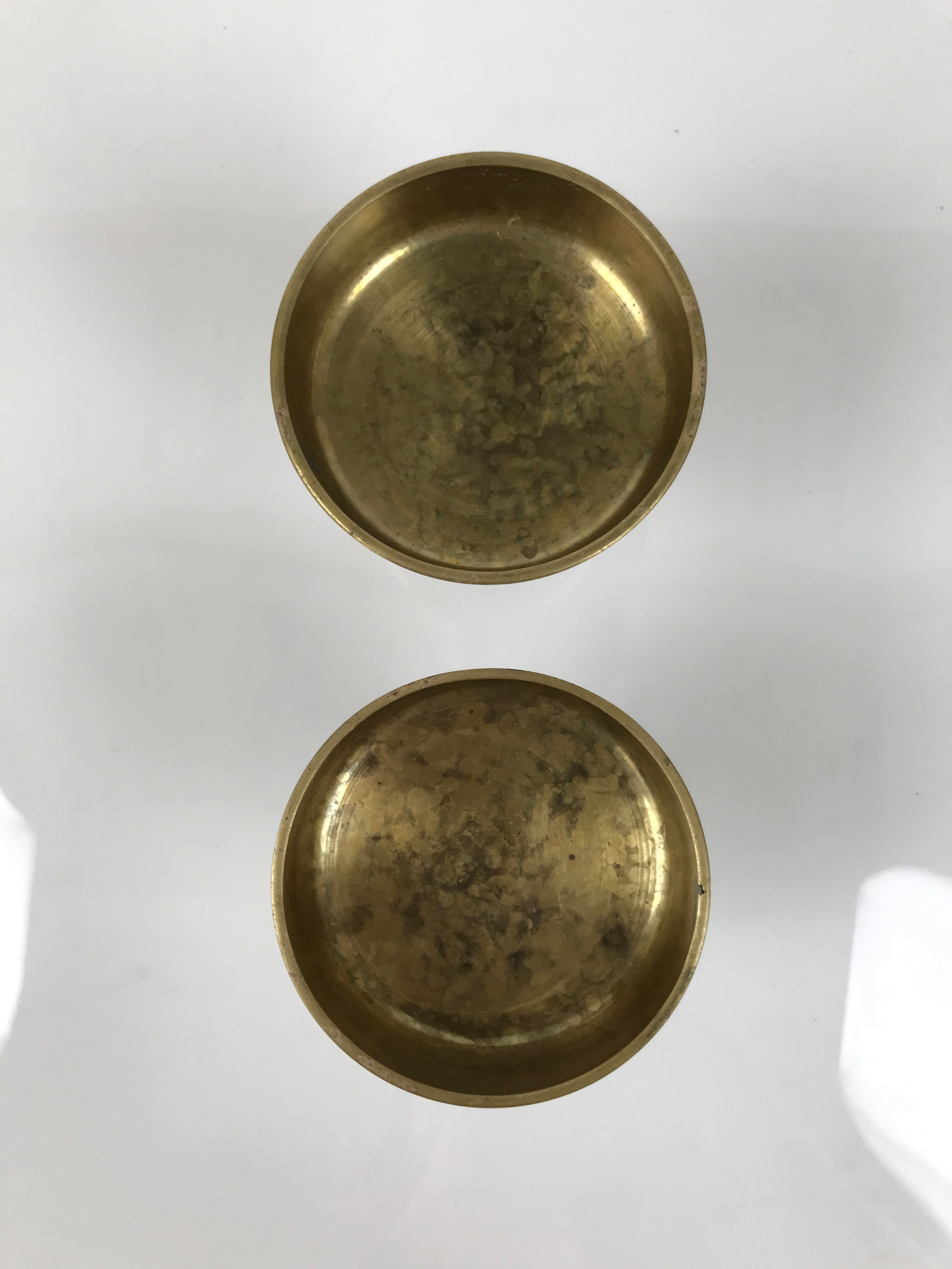 Japanese Buddhist Altar Fitting Brass Rice Offering Cup Vtg Large Gold 2pc BA763