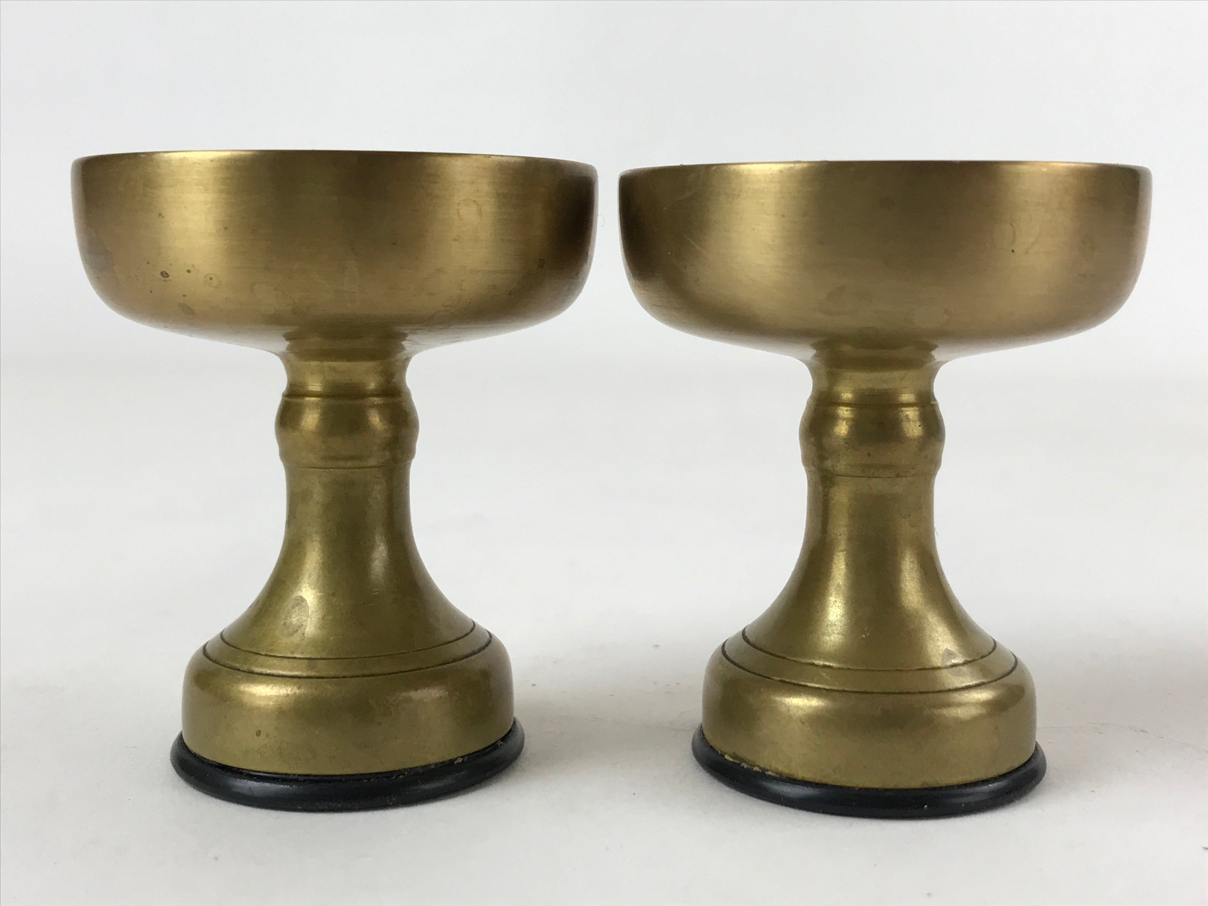 Japanese Buddhist Altar Fitting Brass Rice Offering Cup Vtg Small Gold 2pc BA211