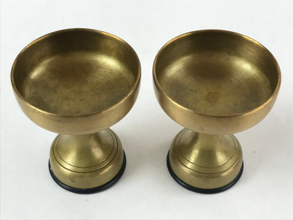 Japanese Buddhist Altar Fitting Brass Rice Offering Cup Vtg Small Gold 2pc BA211