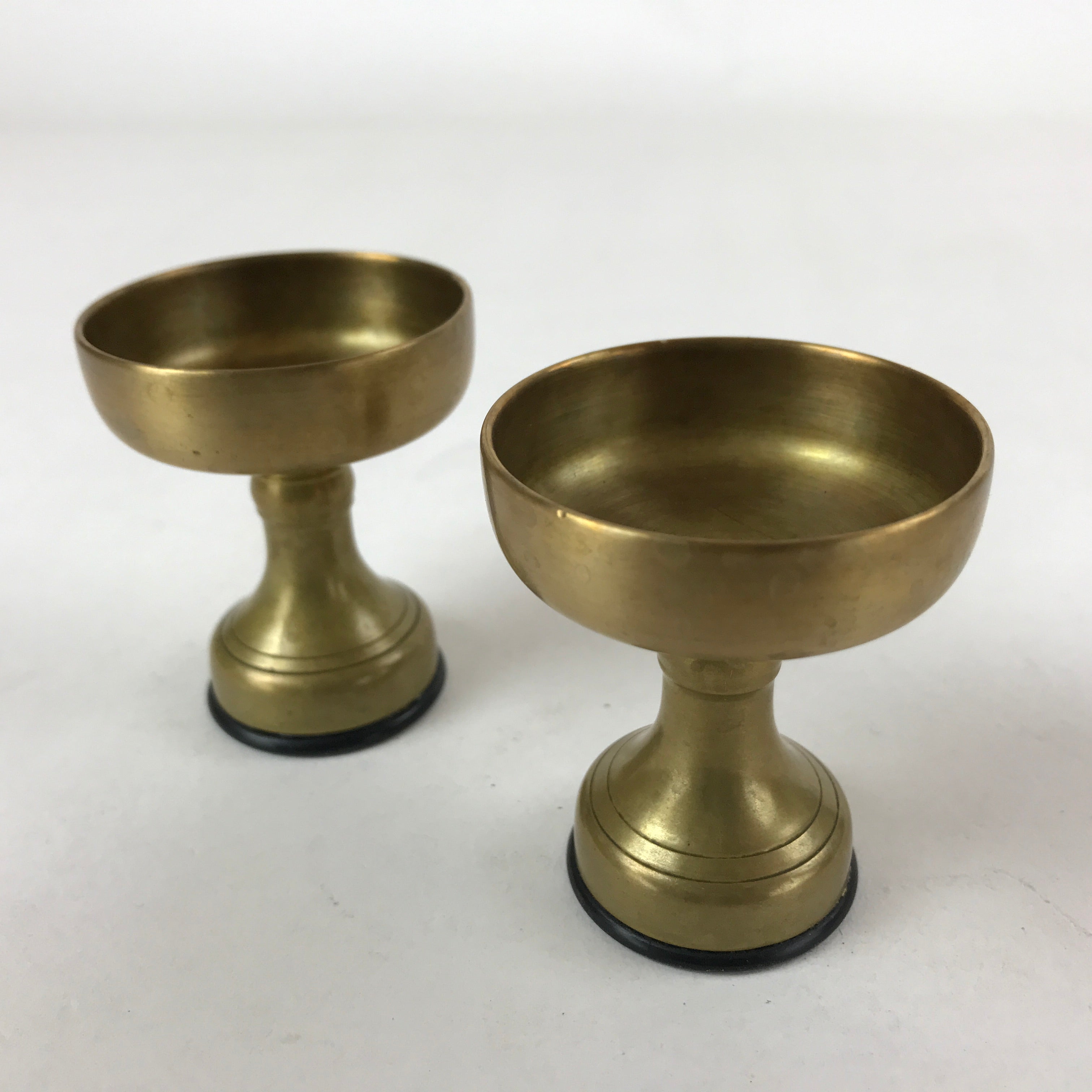 Japanese Buddhist Altar Fitting Brass Rice Offering Cup Vtg Small Gold 2pc BA211