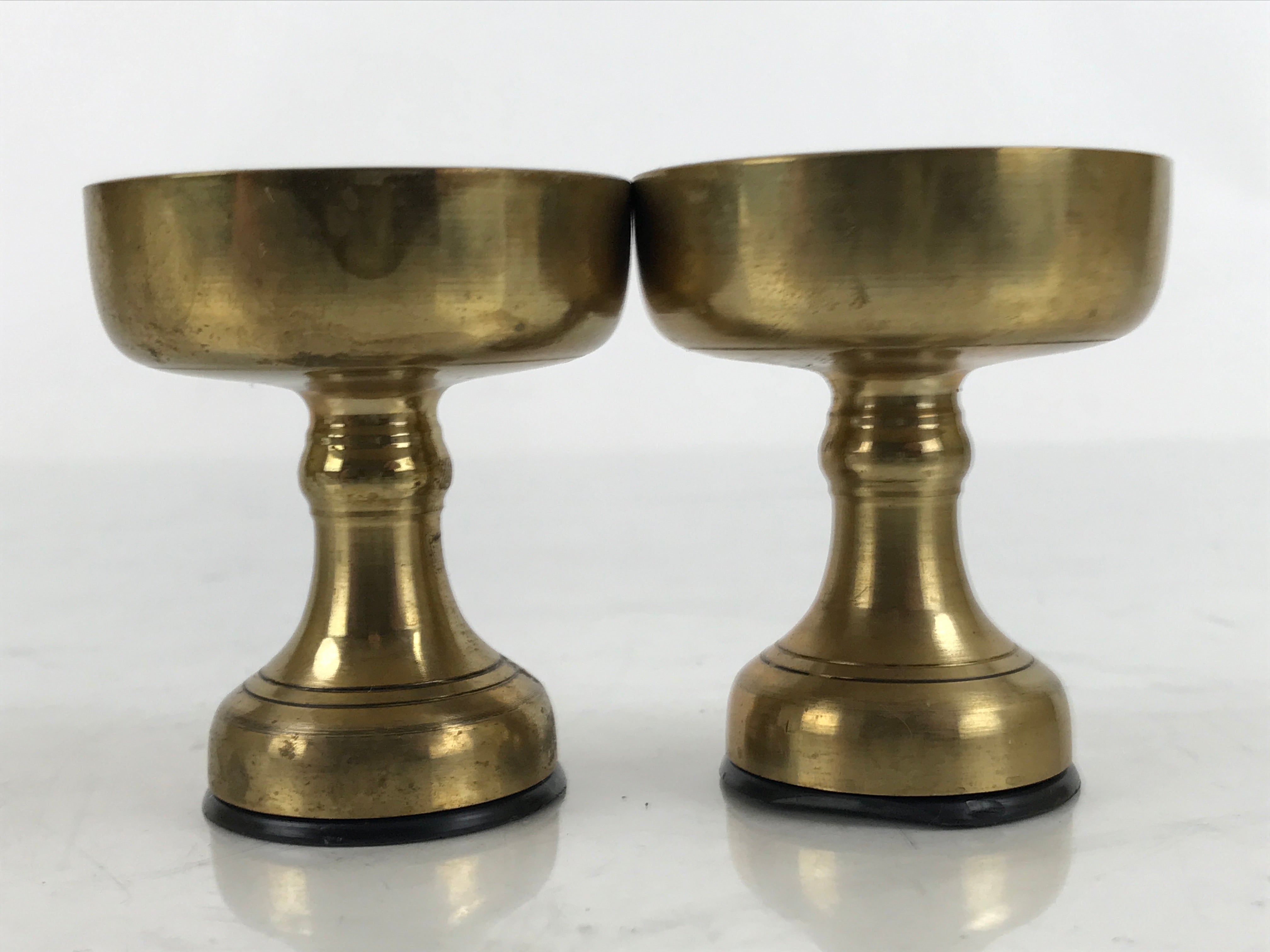 Japanese Buddhist Altar Fitting Brass Rice Offering Cup Vtg Small Gold 2pc BA462