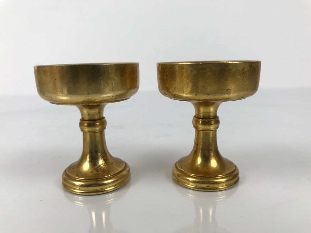 Japanese Buddhist Altar Fitting Brass Rice Offering Cup Vtg Small Gold 2pc BA761