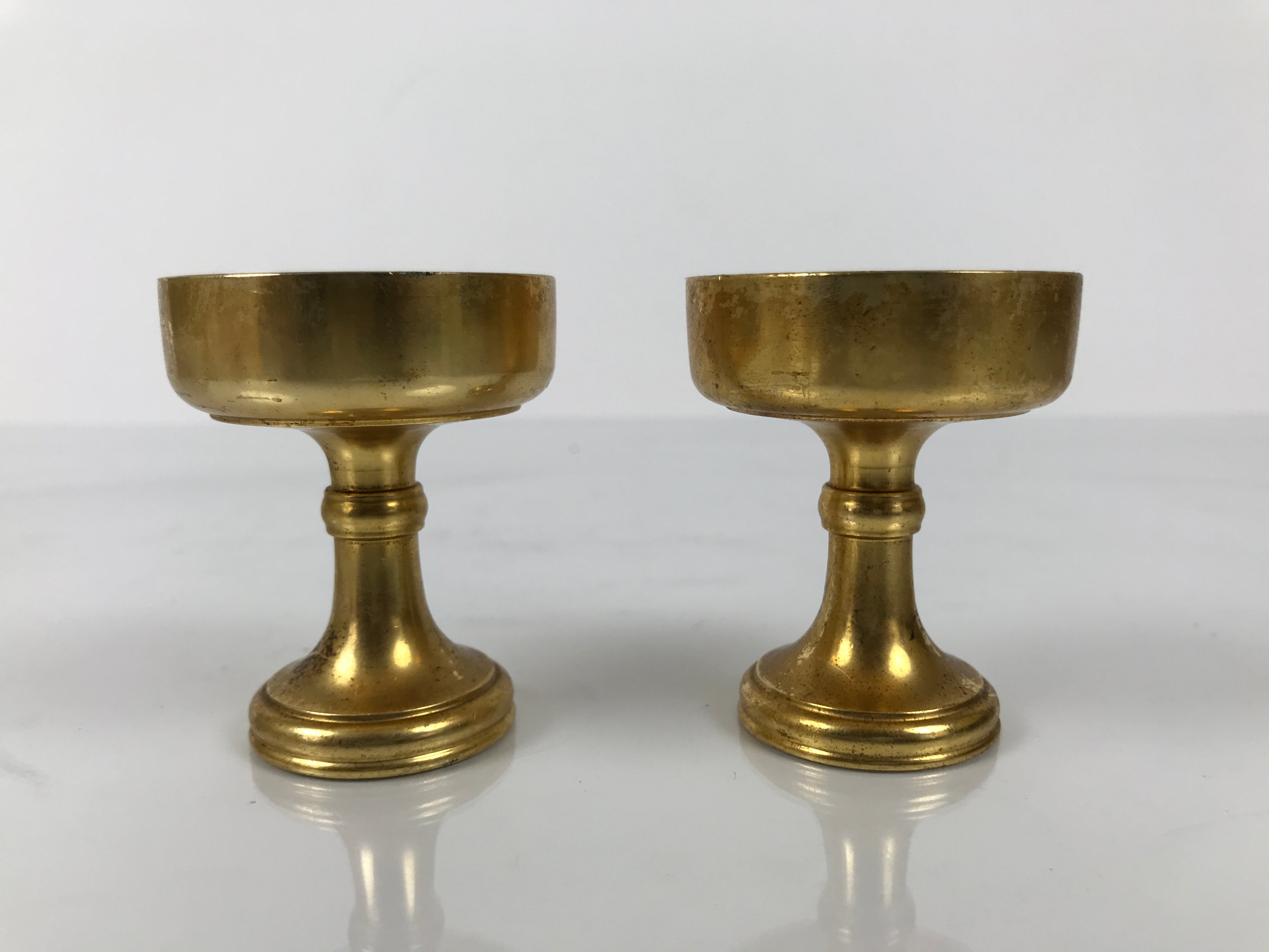 Japanese Buddhist Altar Fitting Brass Rice Offering Cup Vtg Small Gold 2pc BA761
