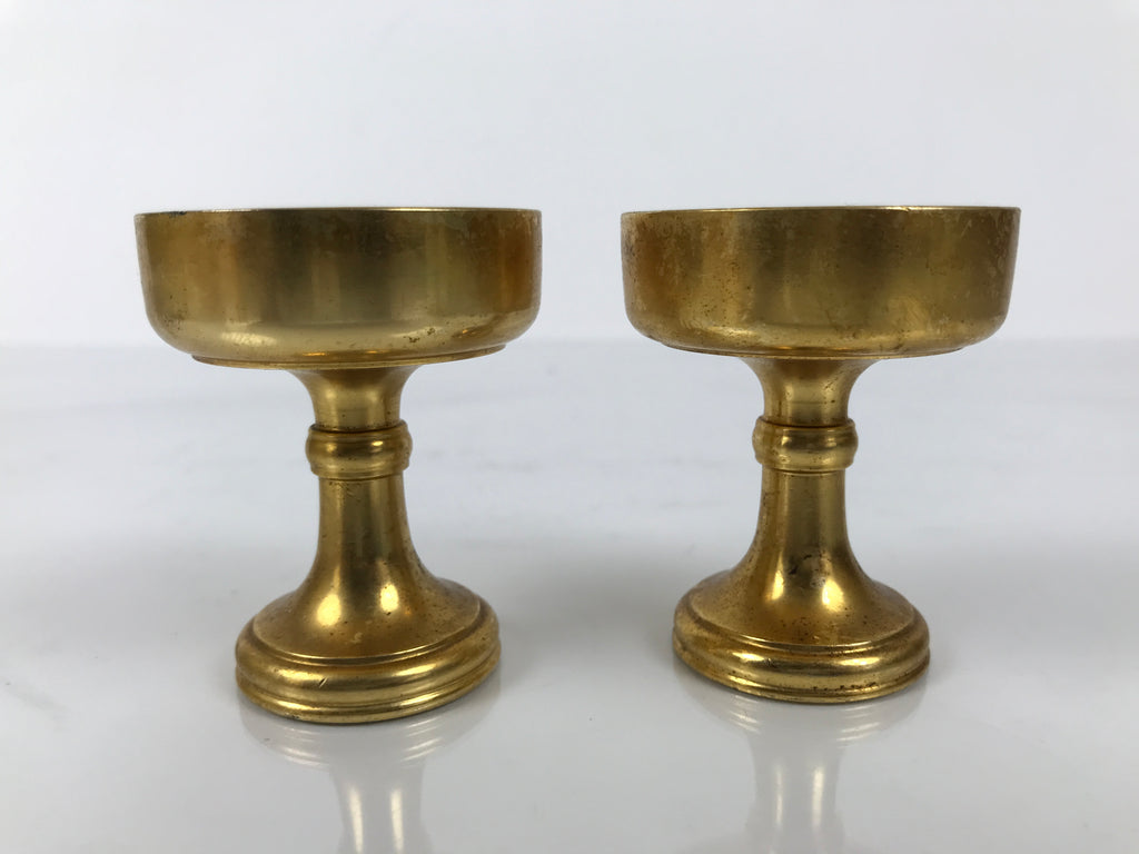 Japanese Buddhist Altar Fitting Brass Rice Offering Cup Vtg Small Gold 2pc BA761