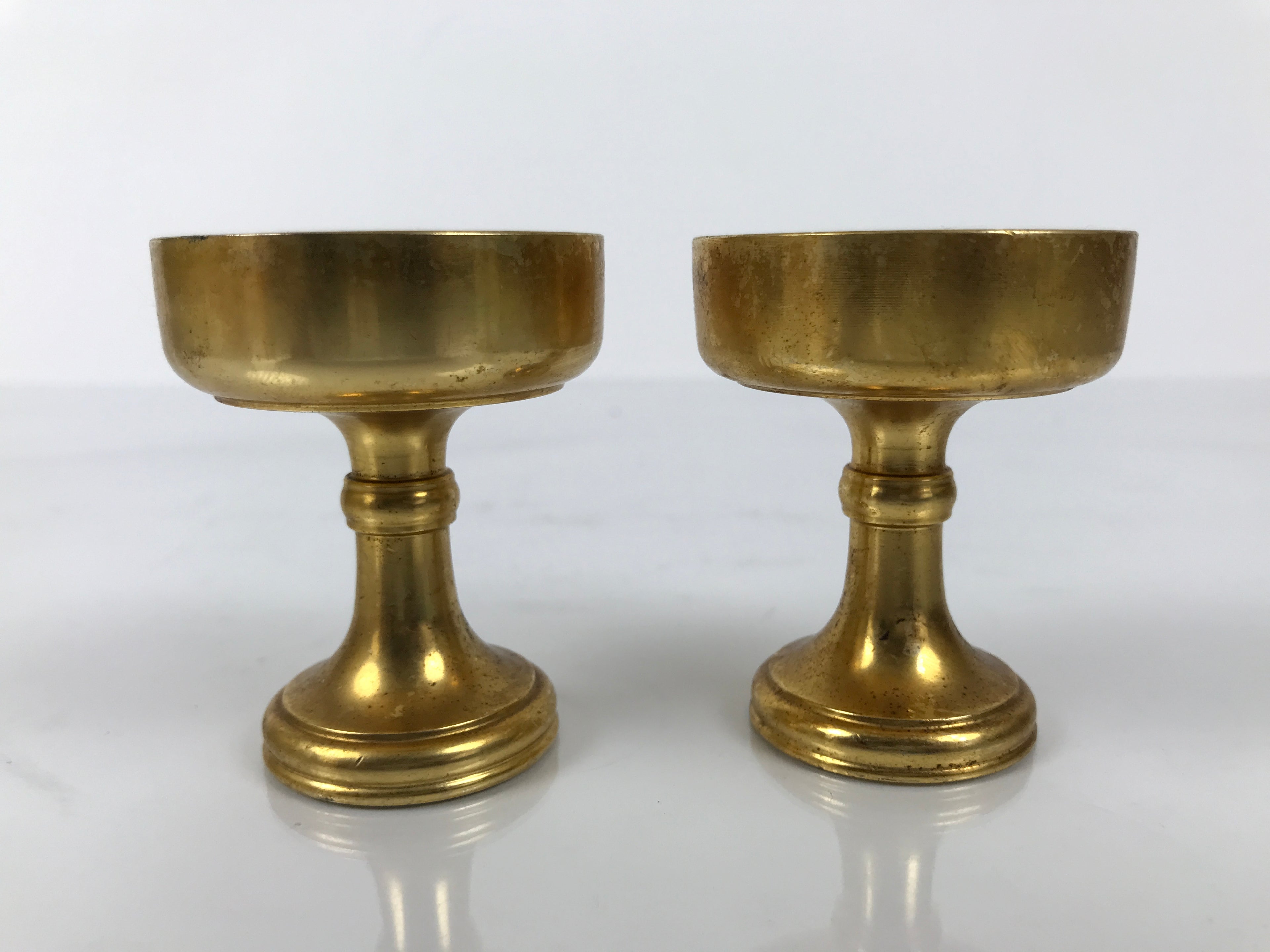 Japanese Buddhist Altar Fitting Brass Rice Offering Cup Vtg Small Gold 2pc BA761