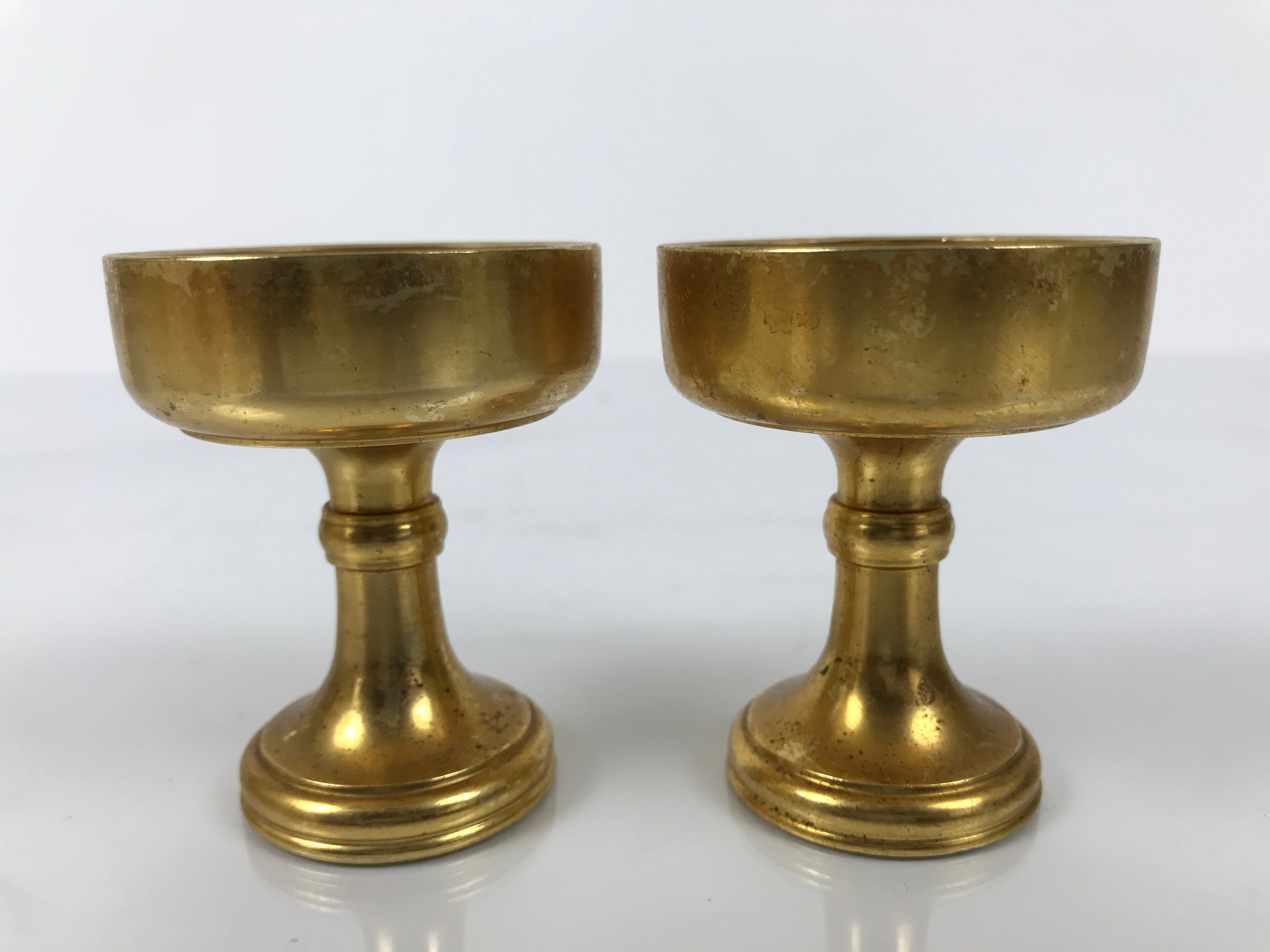 Japanese Buddhist Altar Fitting Brass Rice Offering Cup Vtg Small Gold 2pc BA761