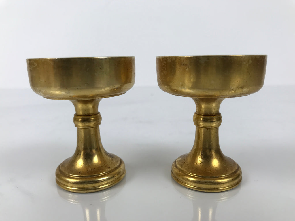 Japanese Buddhist Altar Fitting Brass Rice Offering Cup Vtg Small Gold 2pc BA761