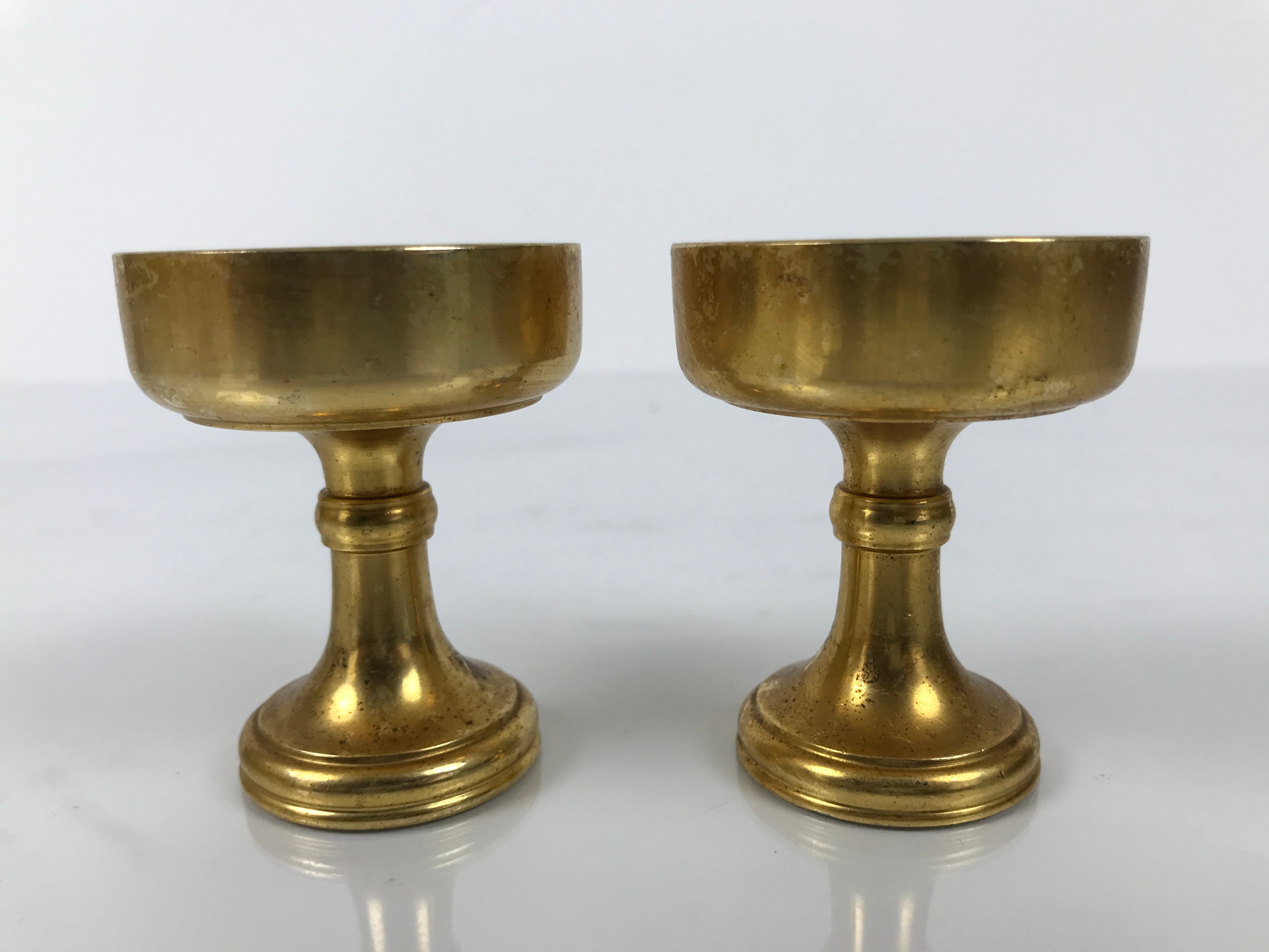 Japanese Buddhist Altar Fitting Brass Rice Offering Cup Vtg Small Gold 2pc BA761