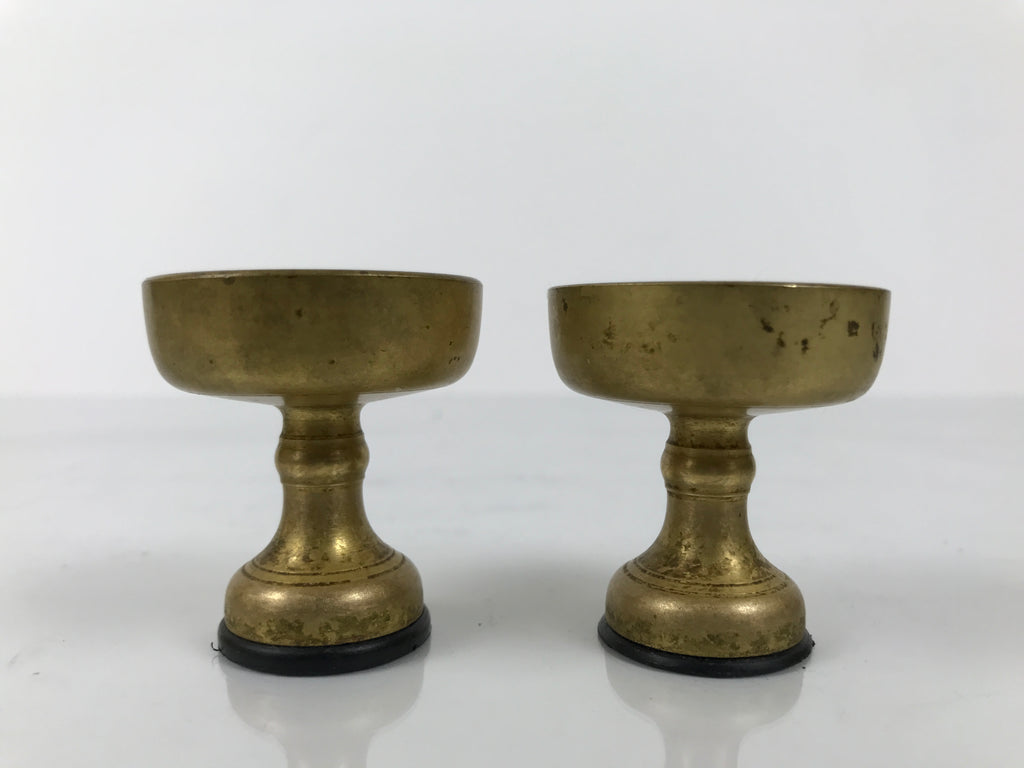 Japanese Buddhist Altar Fitting Brass Rice Offering Cup Vtg Small Gold 2pc BA764